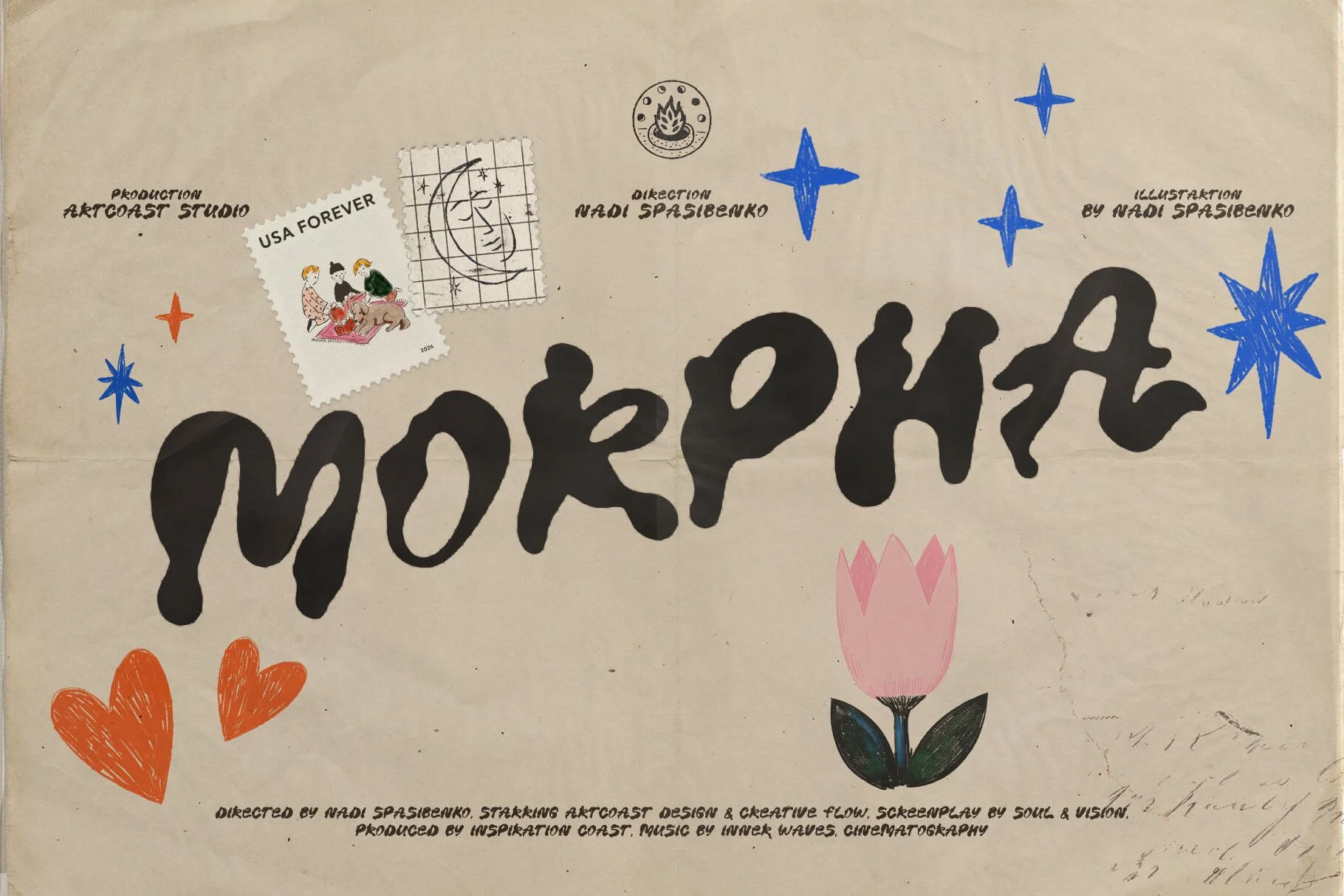 liquid typography, bubbly font, psychedelic, retro-modern, hand-drawn