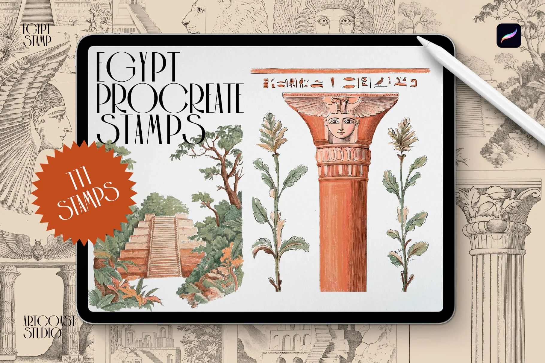 Egypt Procreate Stamps — 111 Fine Line Brushes