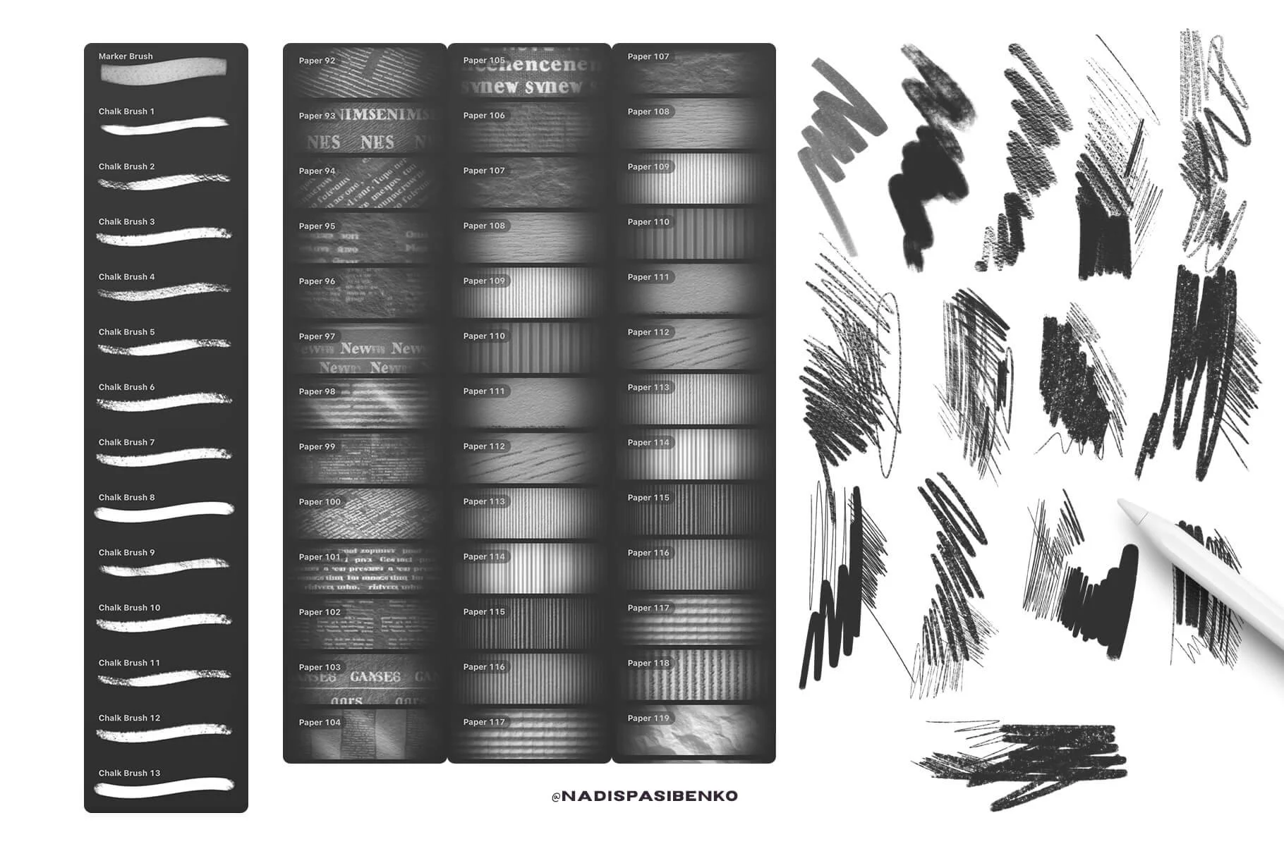 Modern Paper – 120 Seamless Paper Textures + 13 Chalk Brushes for Procreate