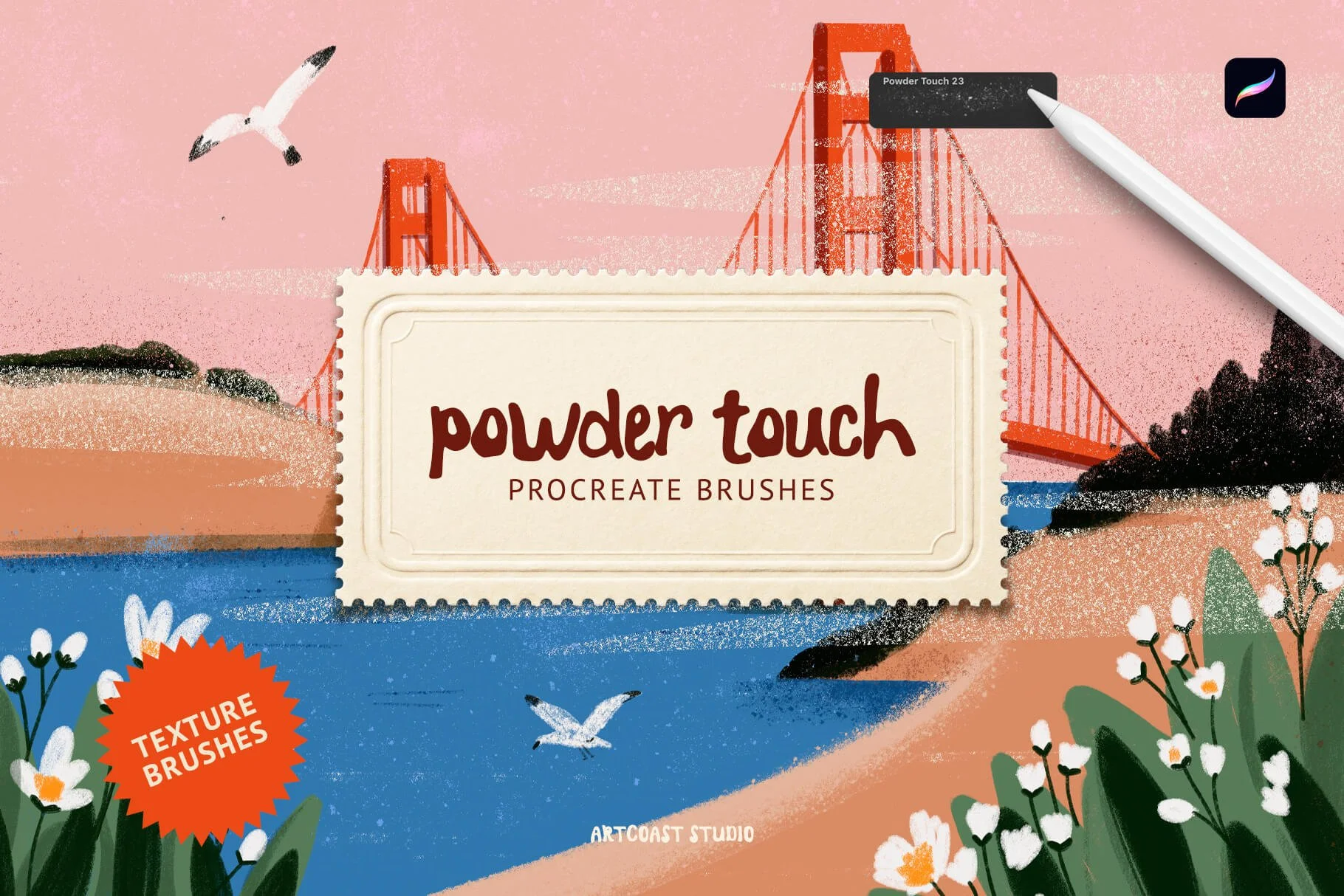 Procreate texture brushes, grainy brushes, digital illustration tools, retro art style, grain shading, iPad art supplies, Artcoast Studio brushes