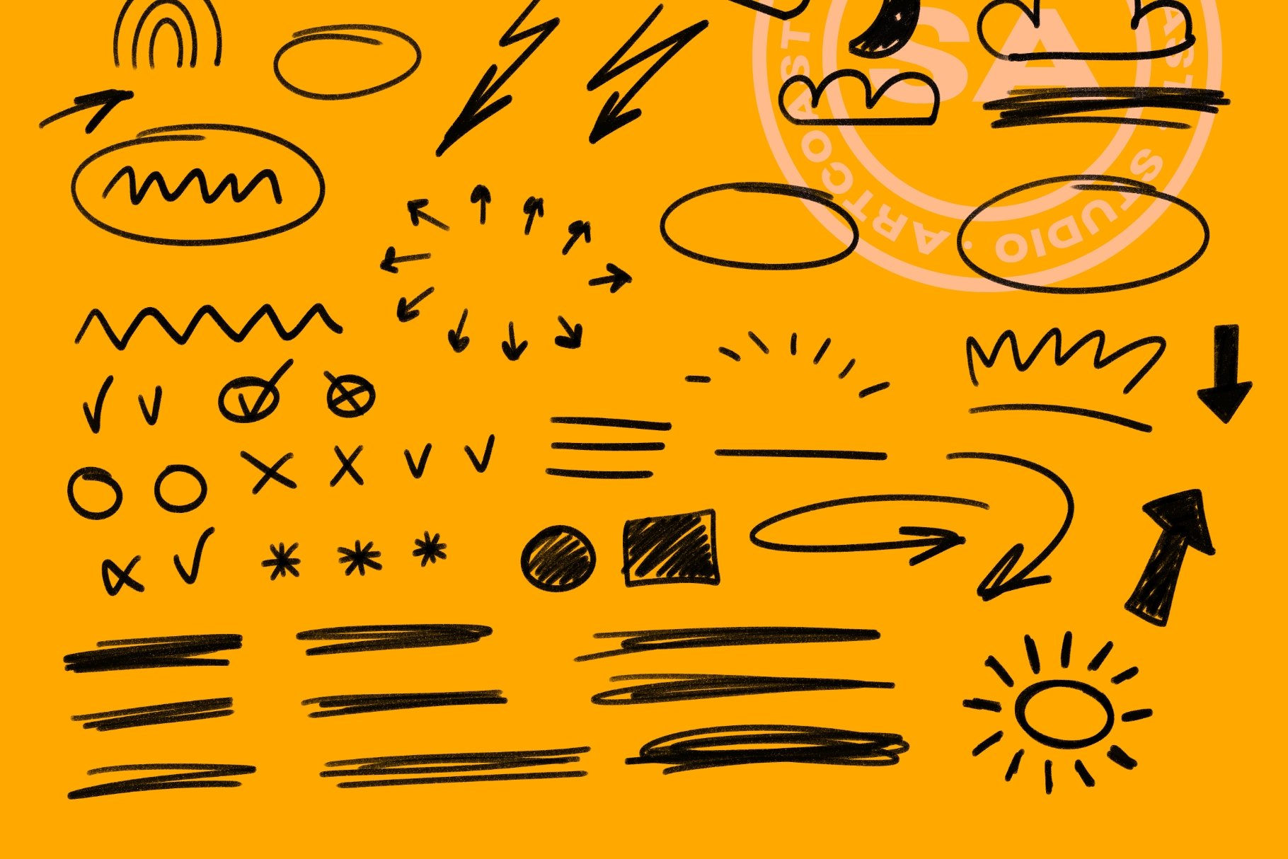 84 Hand-Drawn Sketch Doodles – PNG Elements for Creative Projects