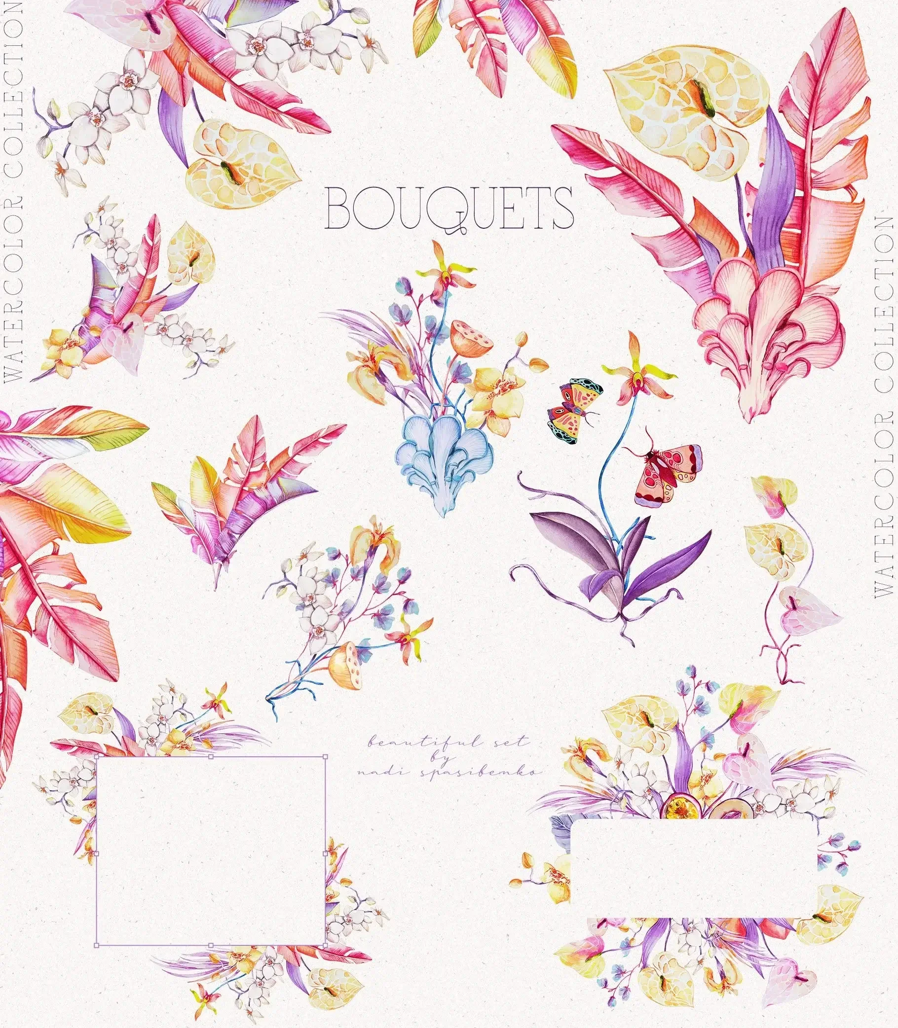 Watercolor Psychedelic Flowers Collection