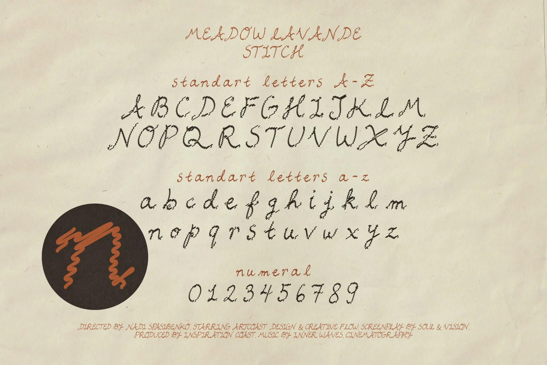 Meadow Lavande Font Family | Handcrafted Vintage Embroidery Font