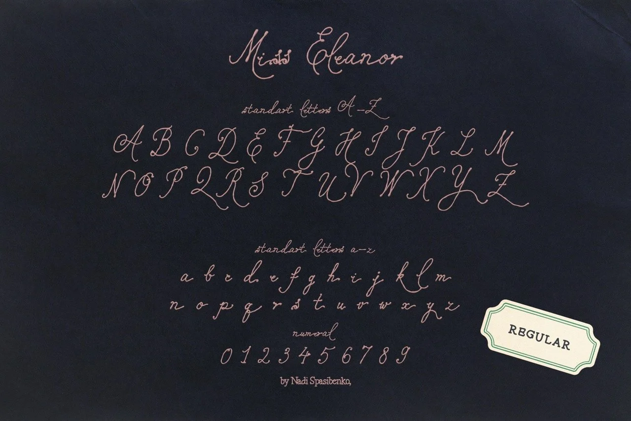 Miss Eleanor font showcased in a sophisticated fashion and beauty branding composition.