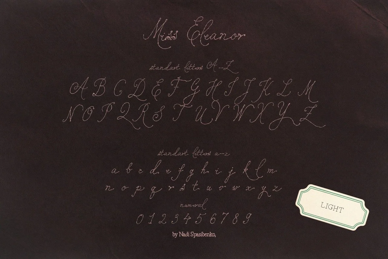 Elegant stationery design featuring the delicate handwritten style of Miss Eleanor.