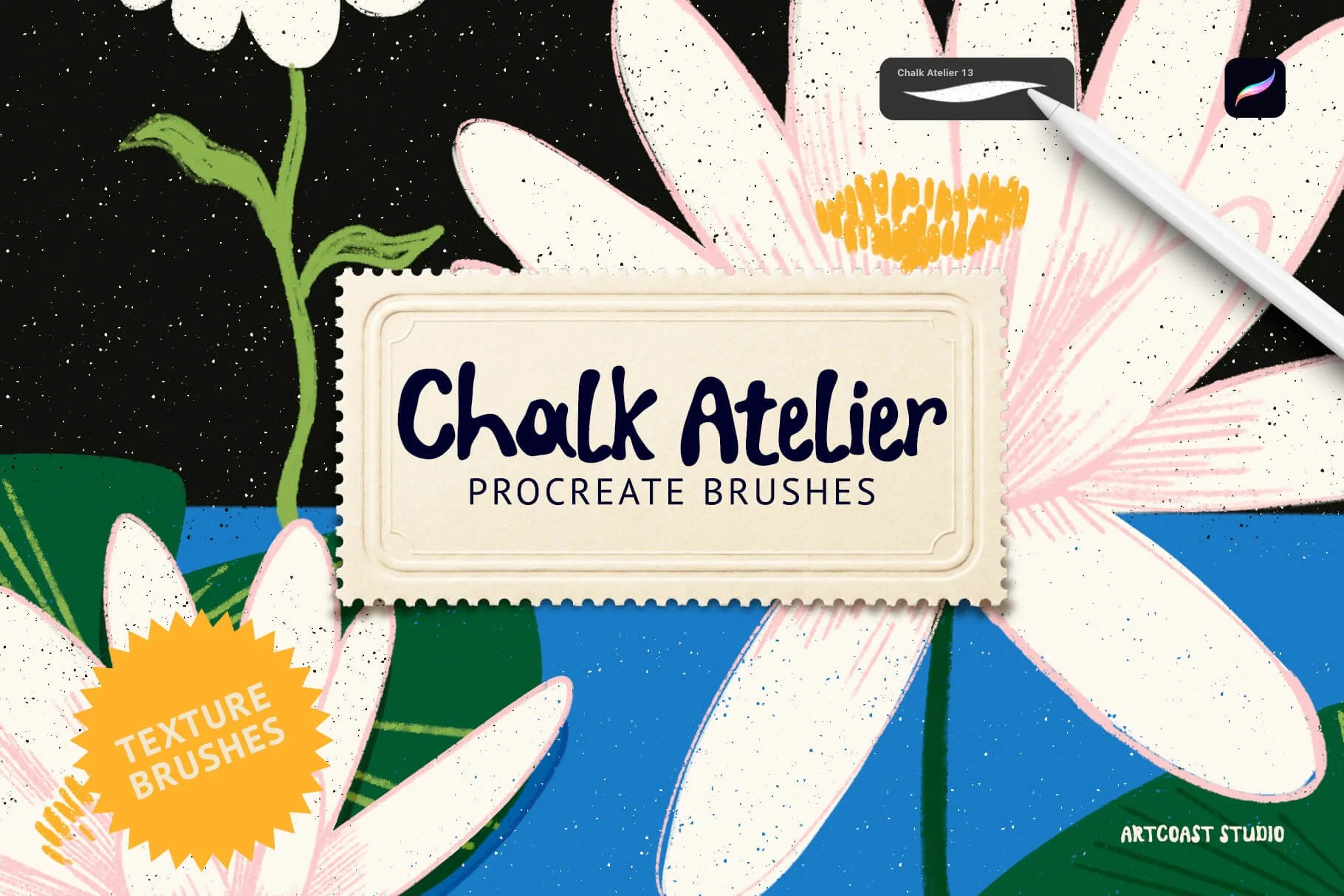 chalk brushes for Procreate, textured Procreate brushes, grainy brushes for Procreate, storybook brushes, whimsical Procreate brushes, dusty shading brushes, hand drawn Procreate brushes