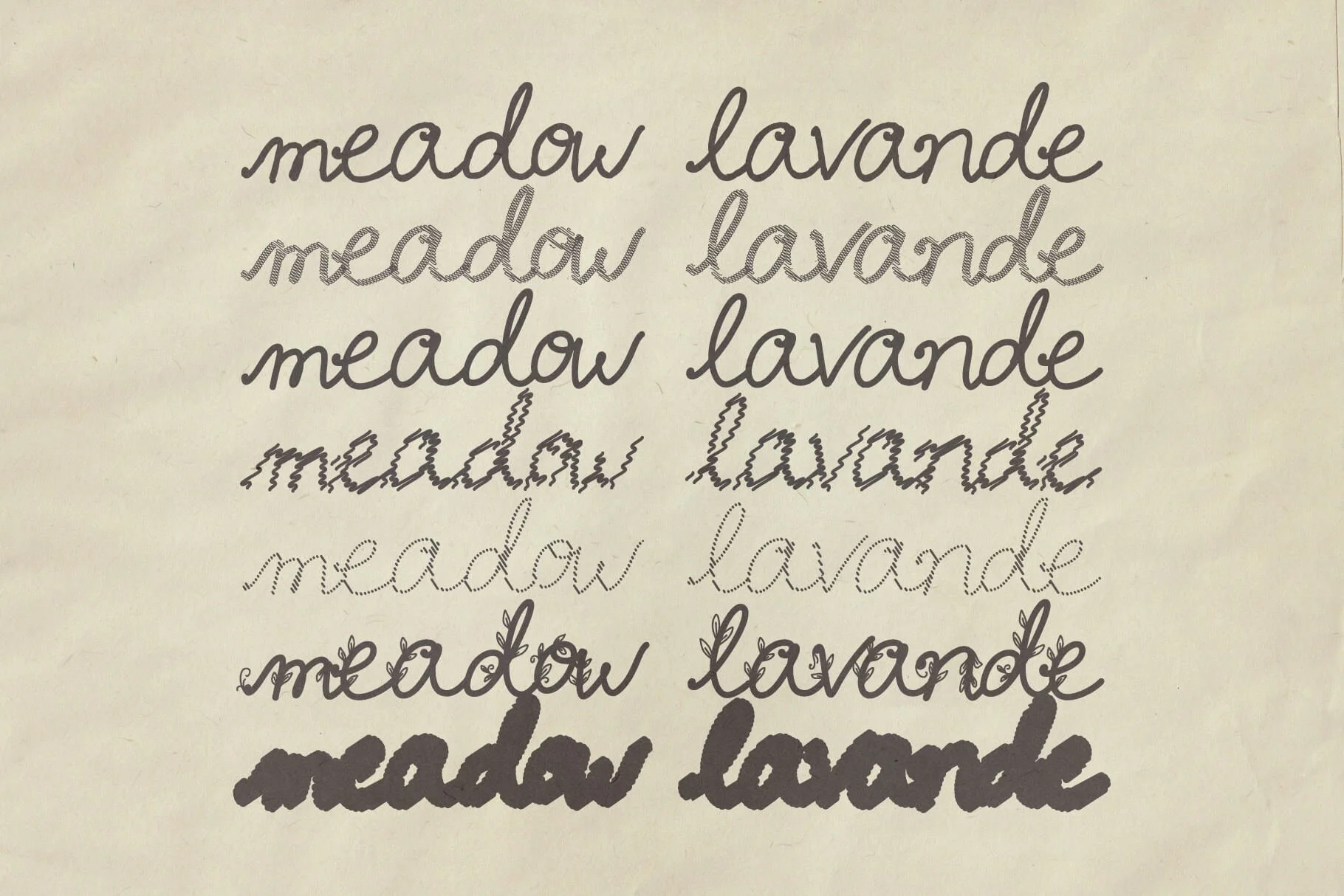 Meadow Lavande Font Family | Handcrafted Vintage Embroidery Font