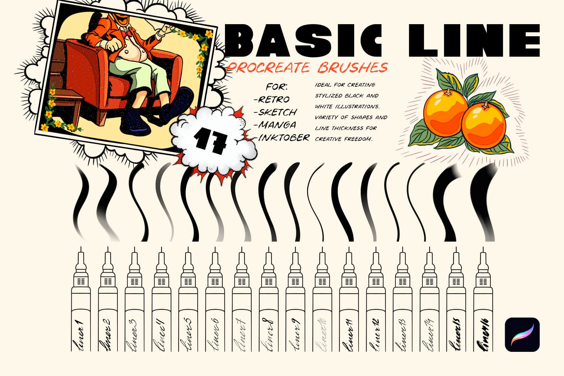 Procreate Essential Line Brushes for Sketching