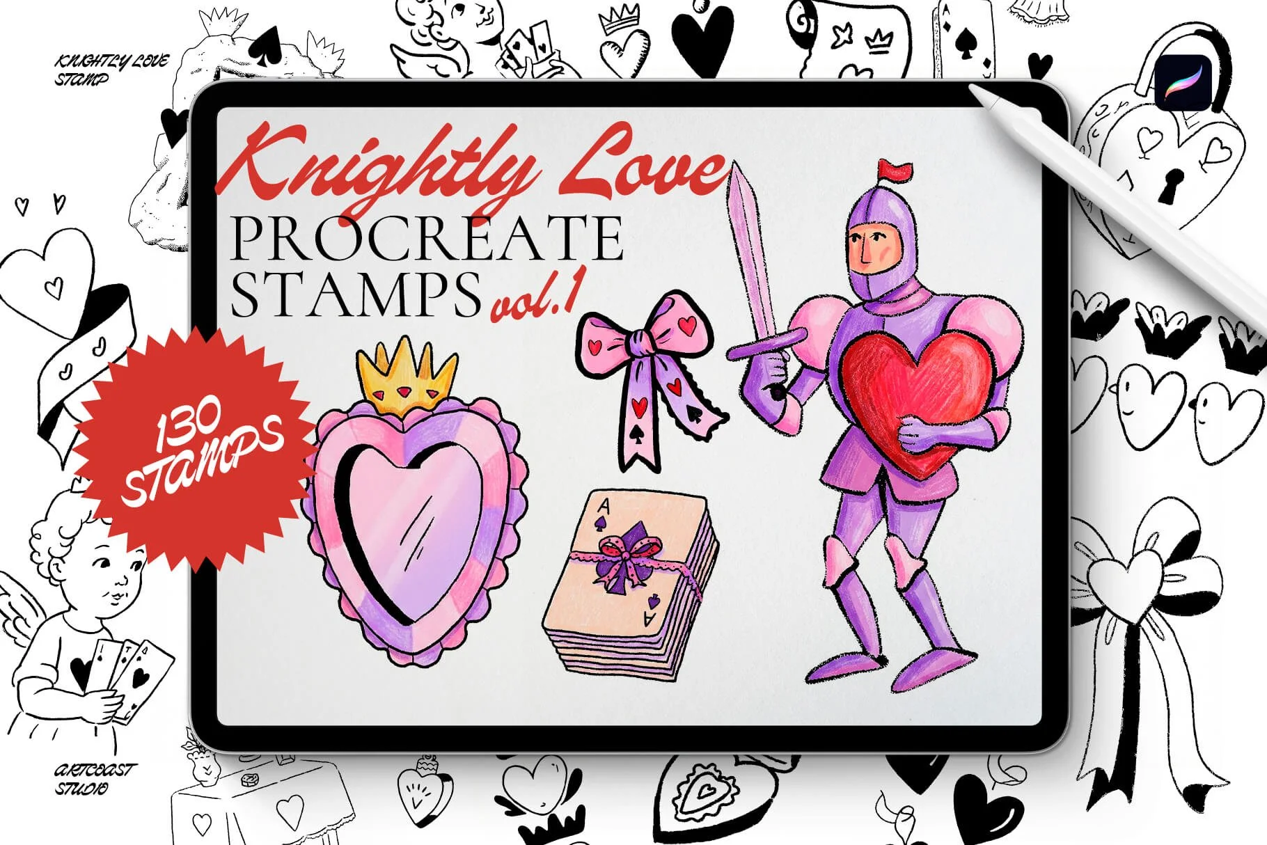 Knightly Love Procreate Stamps Vol. 1 | 130 Romantic Valentine Stamps