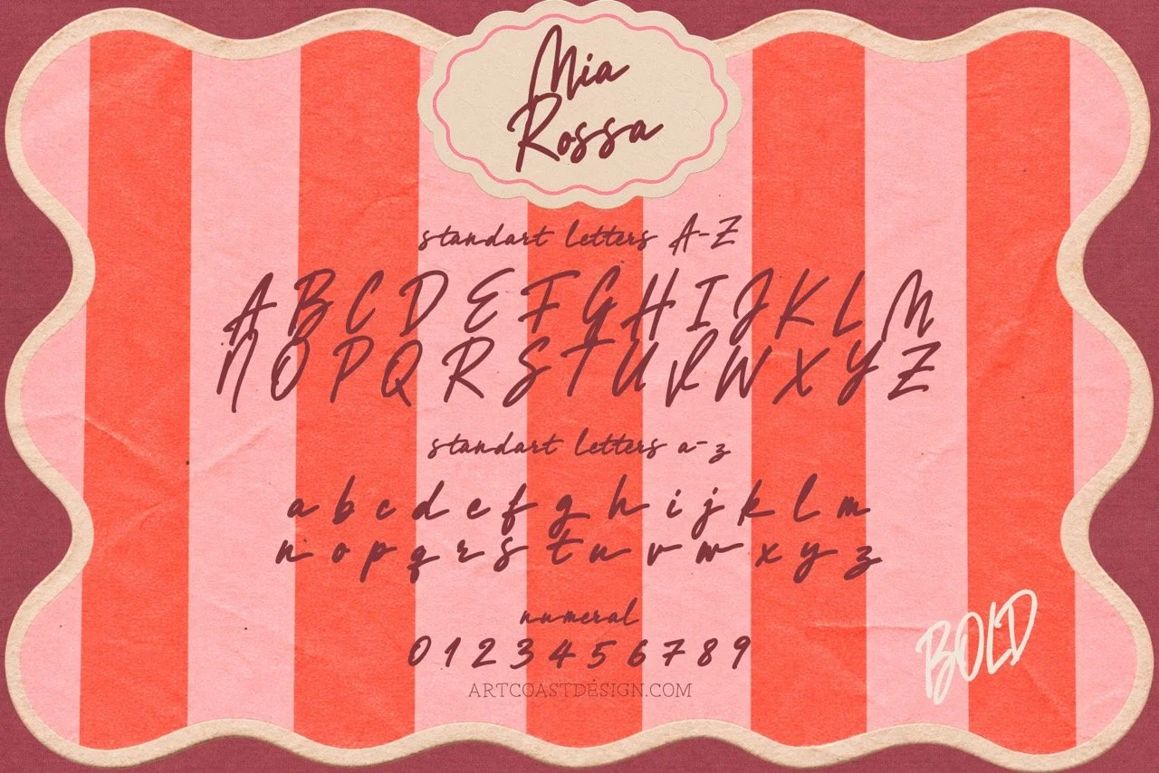 Romantic wedding invitation featuring the expressive Mia Rossa script font.