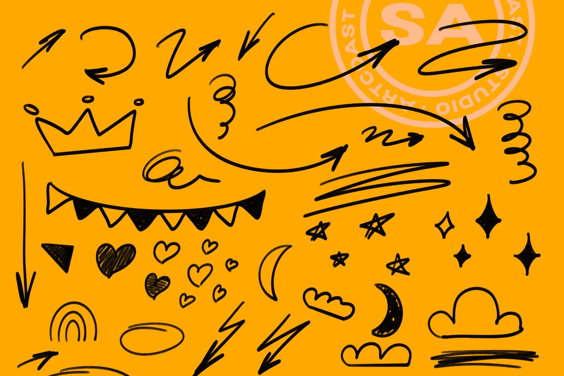 84 Hand-Drawn Sketch Doodles – PNG Elements for Creative Projects