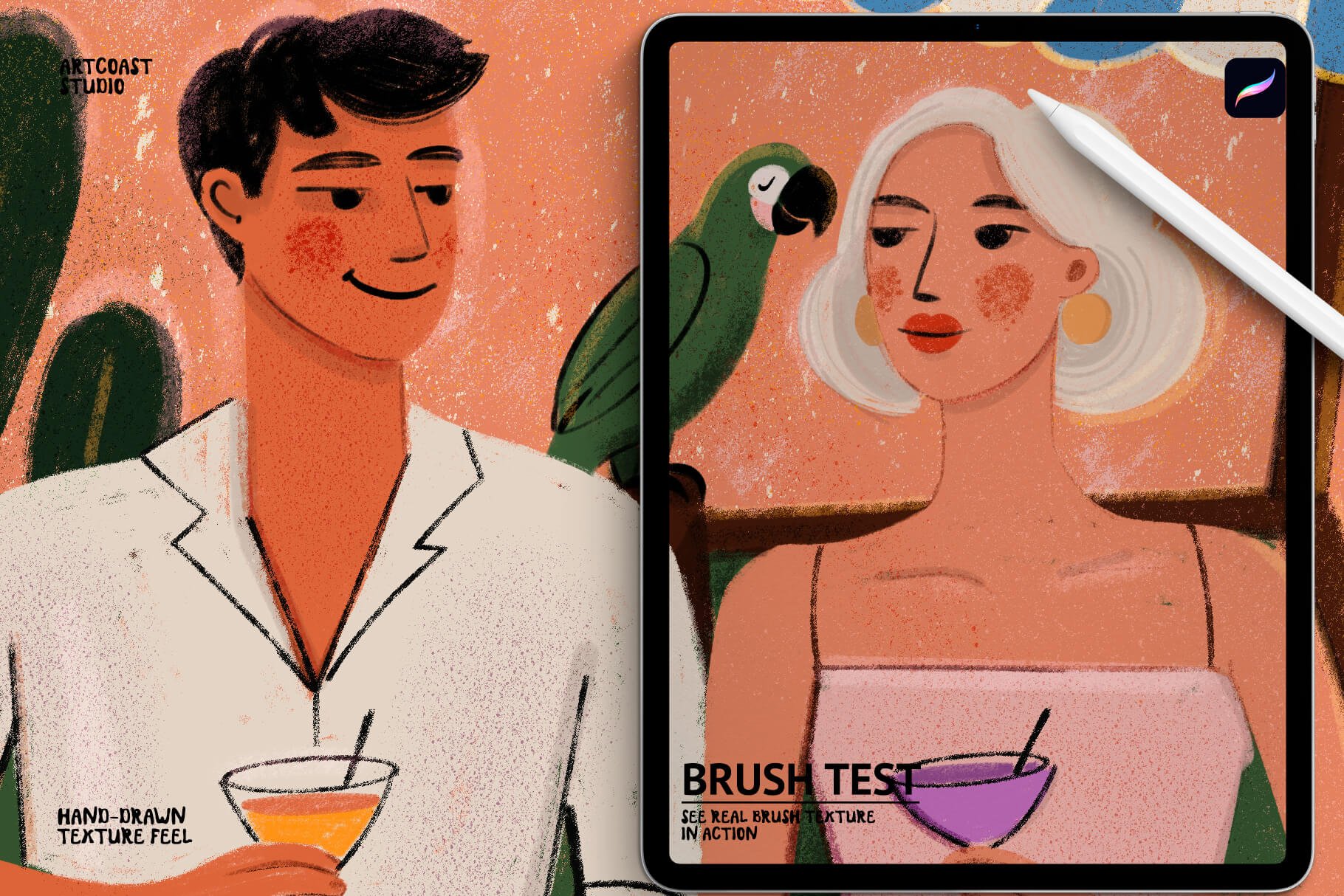 Procreate texture brushes, grainy brushes, digital illustration tools, retro art style, grain shading, iPad art supplies, Artcoast Studio brushes