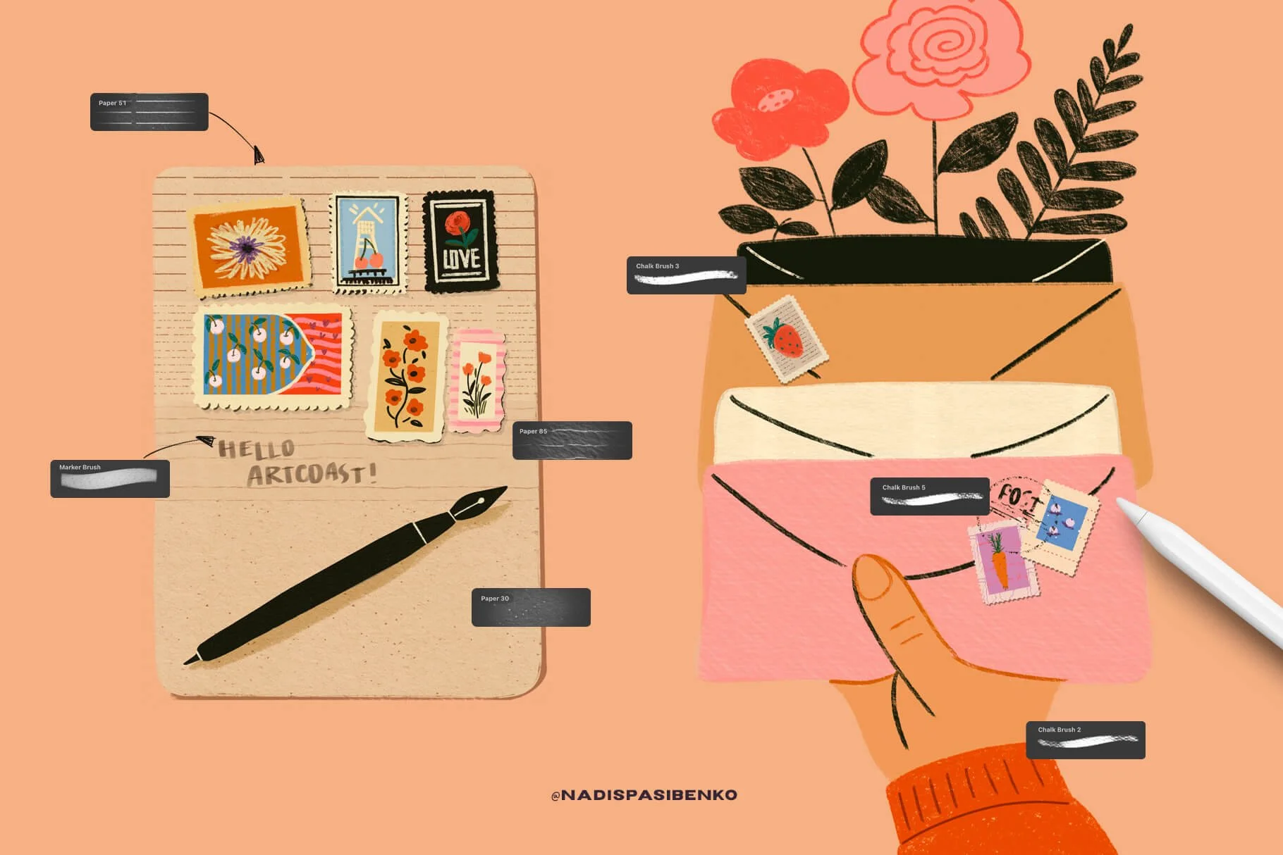 Modern Paper – 120 Seamless Paper Textures + 13 Chalk Brushes for Procreate