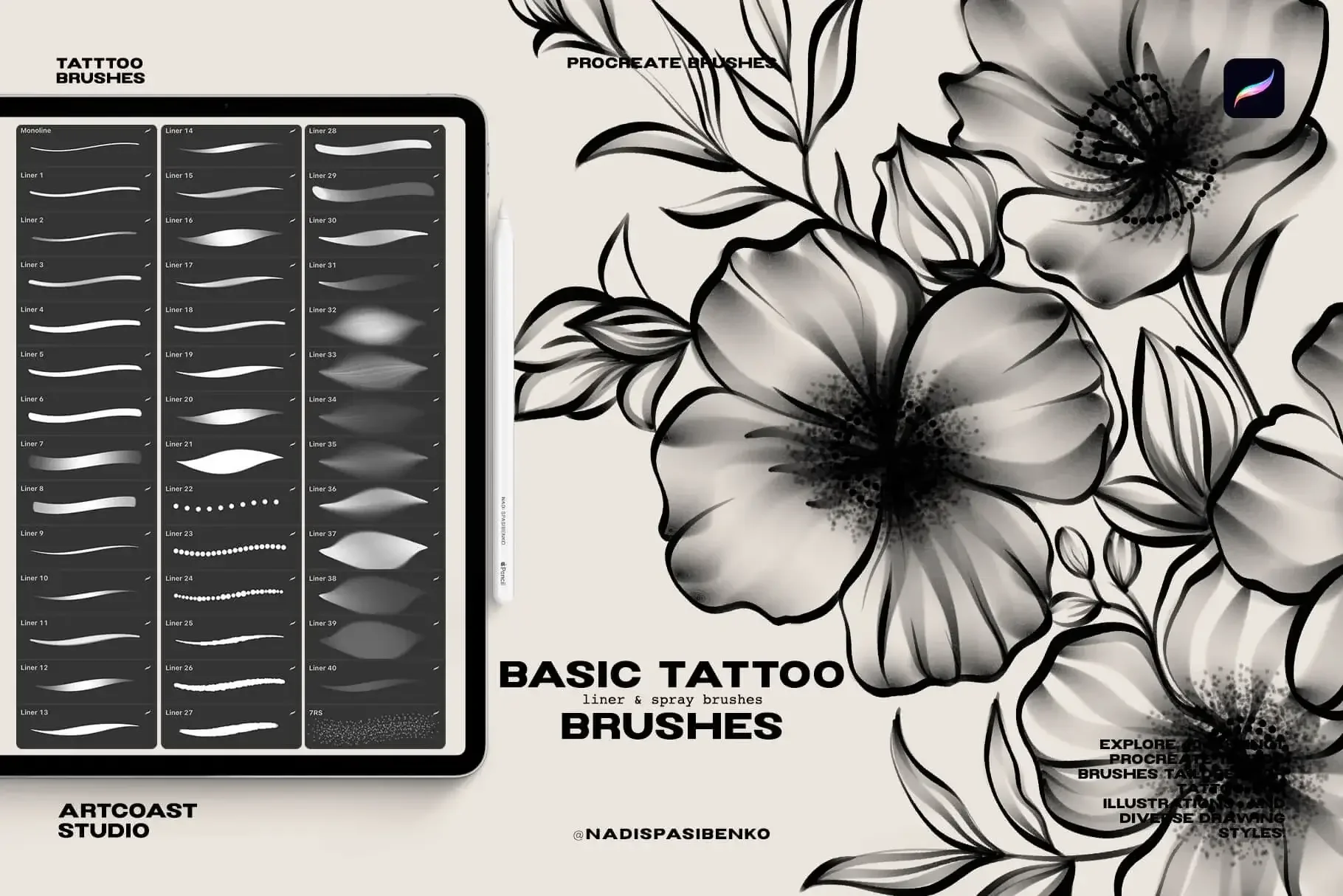 Procreate Basic Tattoo Brushes for iPad Pro