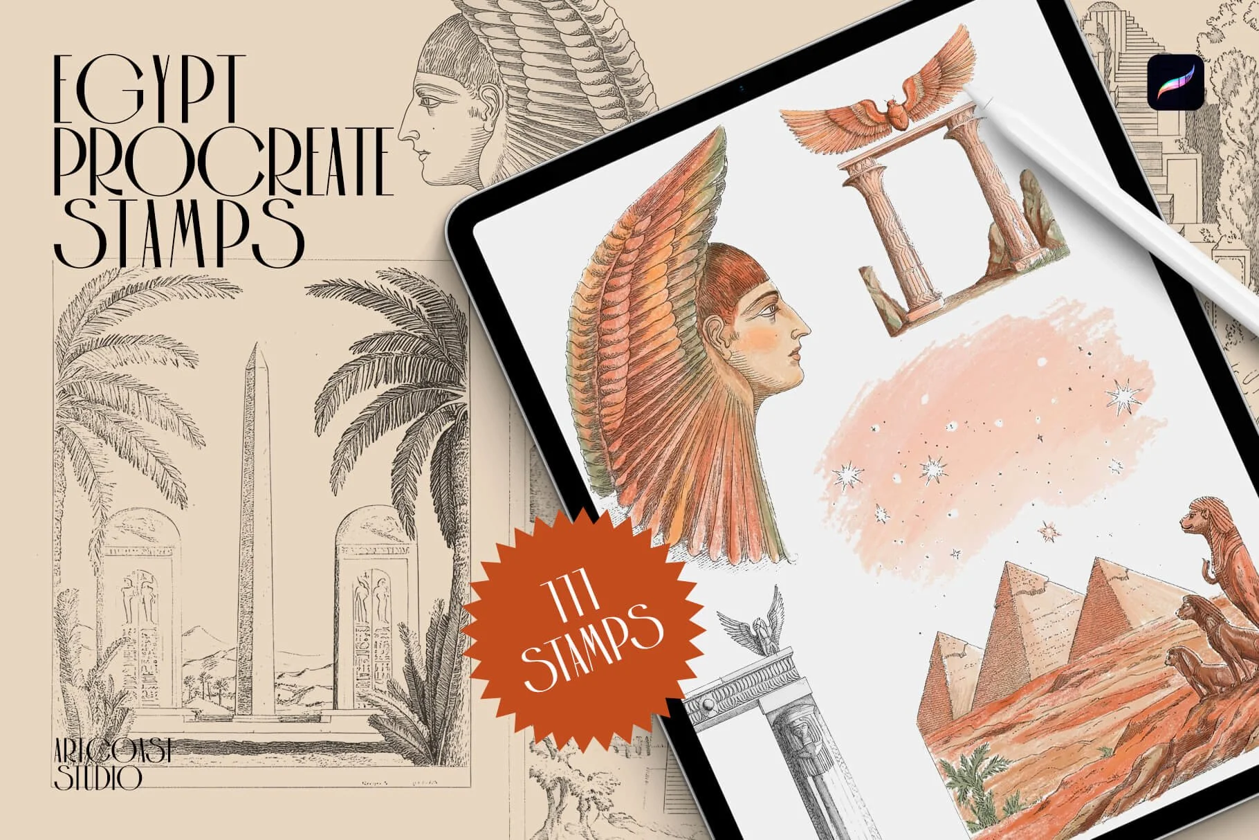 Egypt Procreate Stamps — 111 Fine Line Brushes