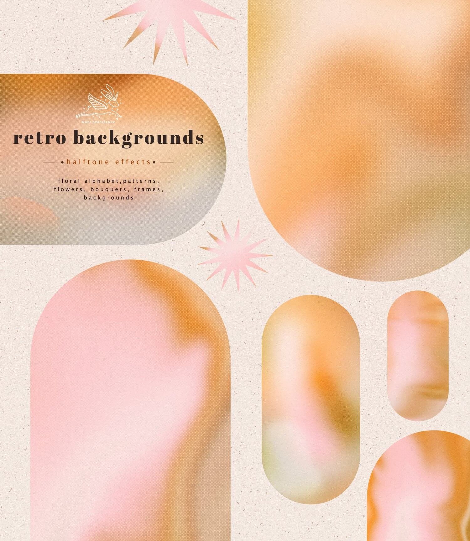 Vintage-Inspired Halftone Retro Floral Graphics