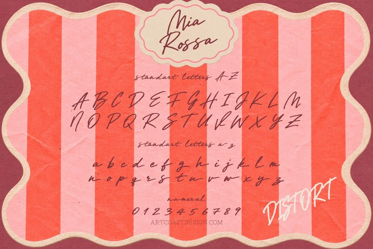Boutique brand identity featuring the artistic and imperfect character of Mia Rossa.