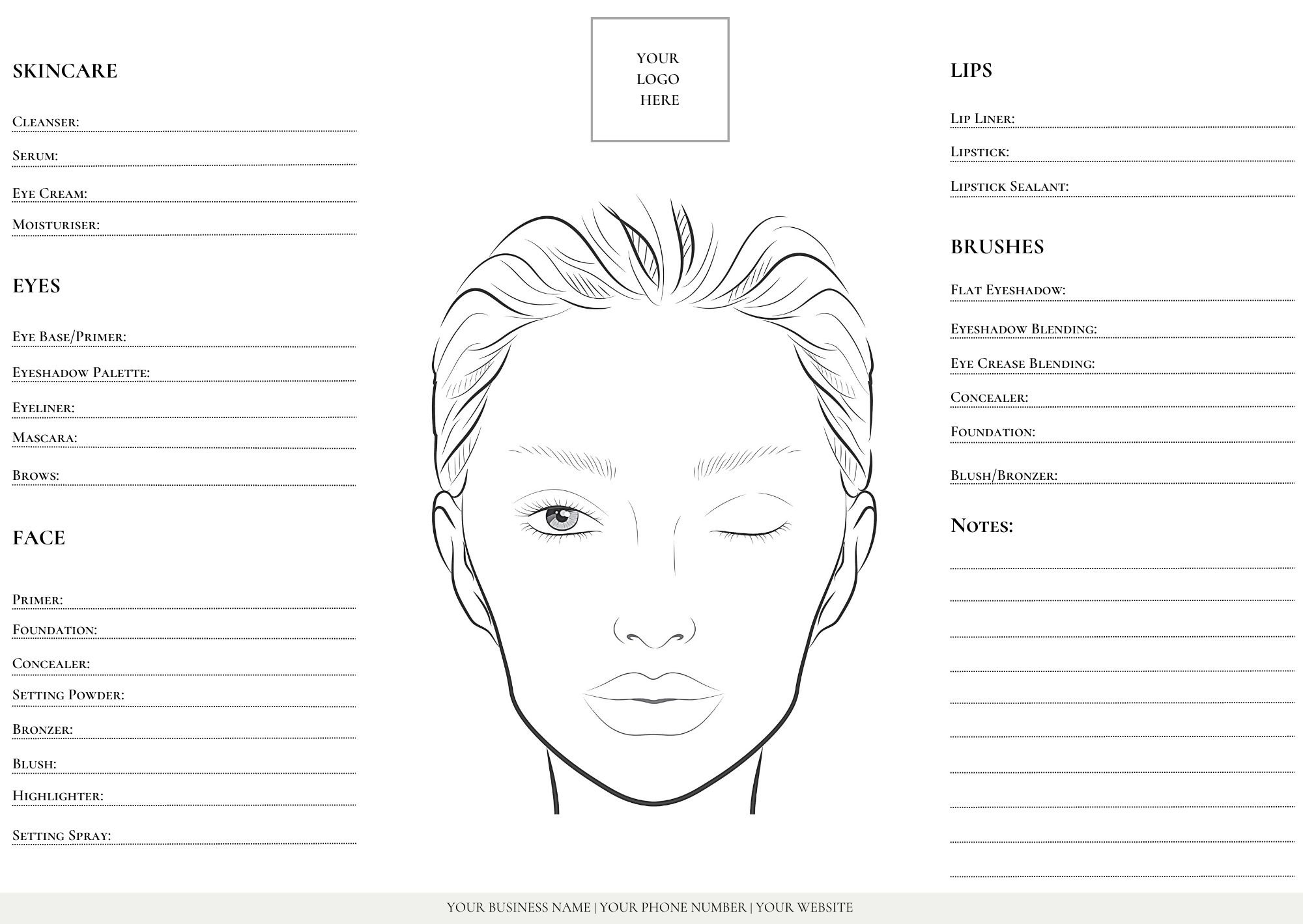 Makeup Face Chart For Artists