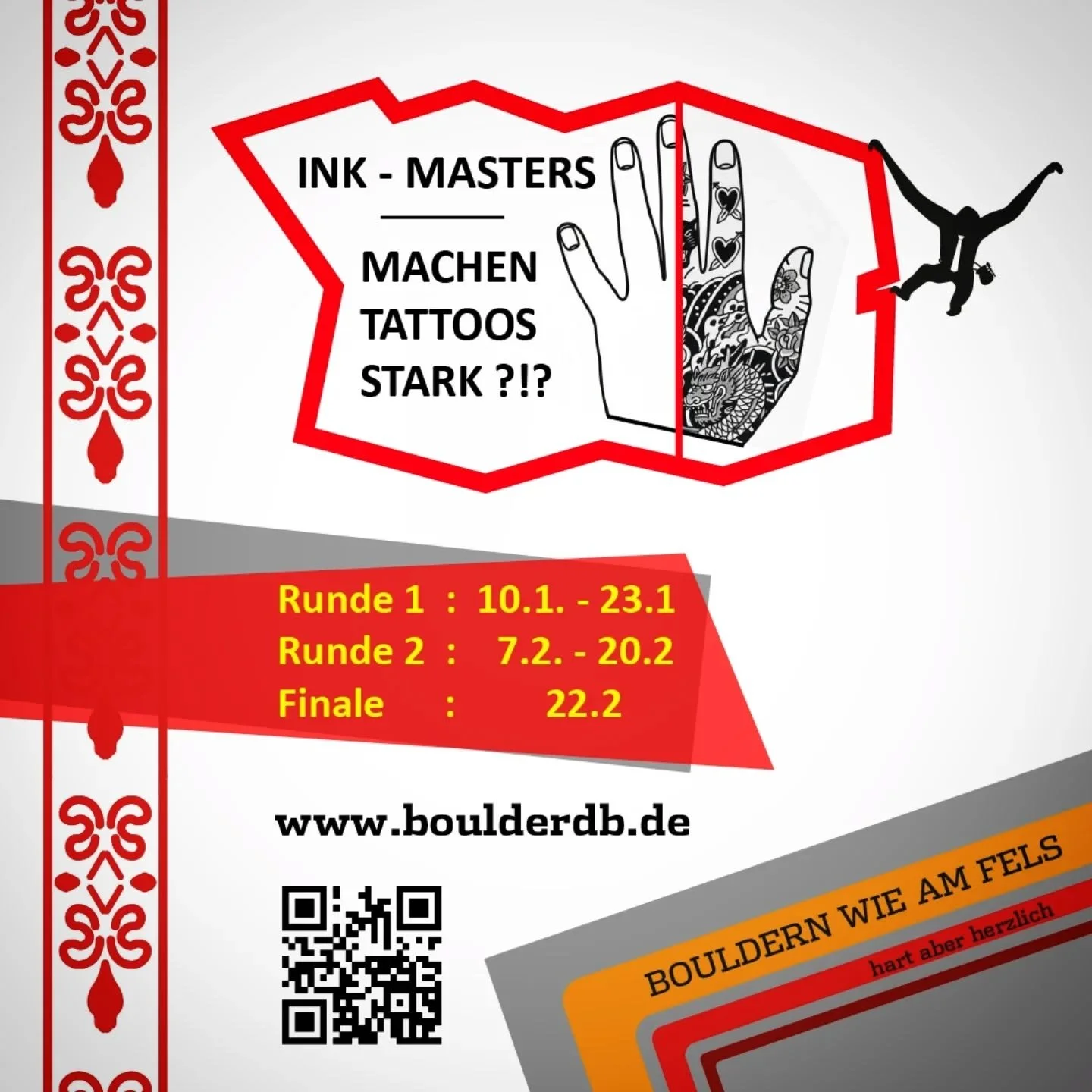 Endlich wieder Stylemasters im @salondubloc.
2026 Edition = Tattoo vs Non-Tattoo.
Teilnahme kostenlos.
Laufzettel am Tresen.
Wir relaunchen zugleich unsere Boulder DB. Auswertung erfolgt dar&uuml;ber.

Viel Spa&szlig; allen!

#stylemasters #salondubl