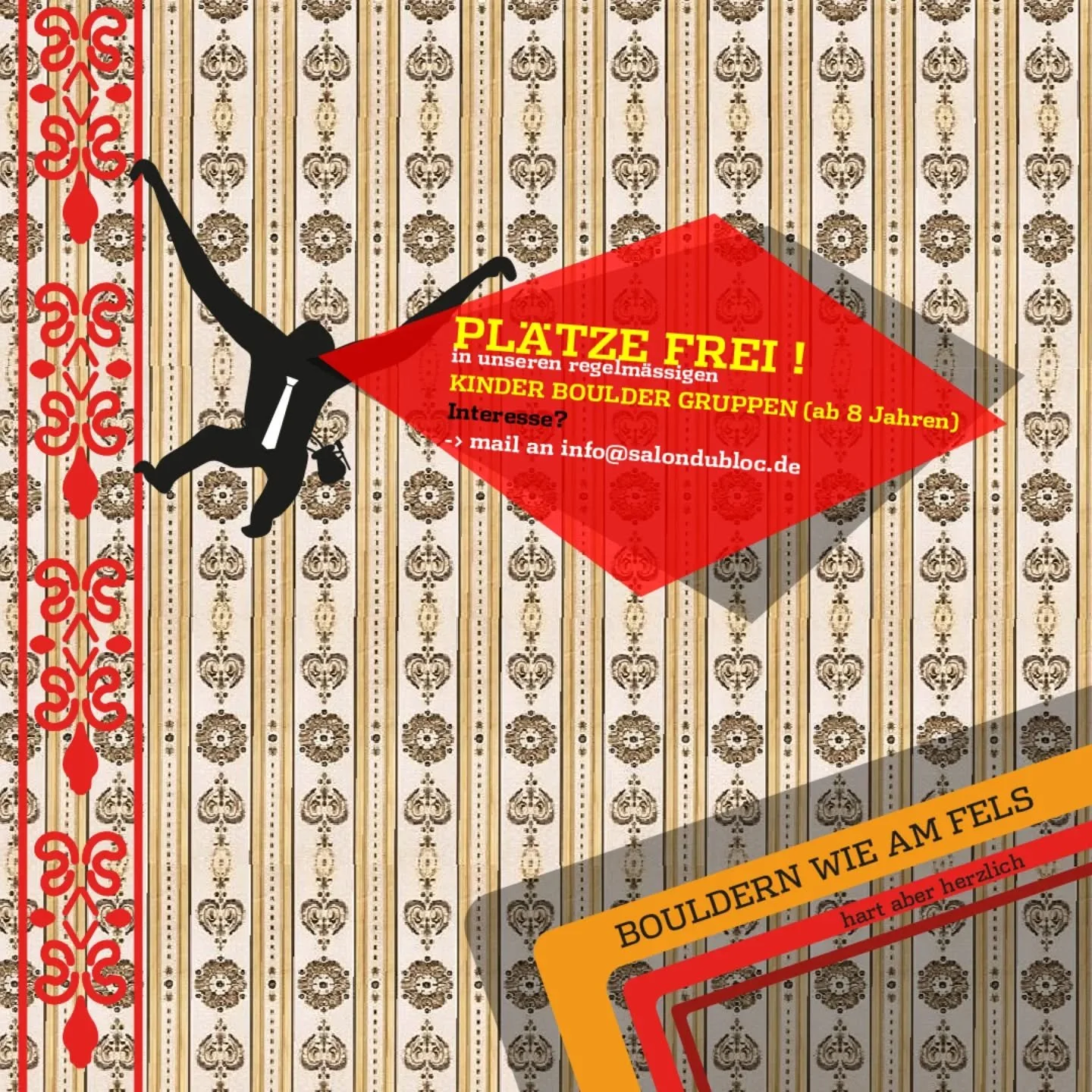 Langsam aber sicher fahren wir unsere Kindergruppen nach mehrj&auml;hriger Pause wieder hoch. Dadurch werden in der kommenden Zeit immer wieder Pl&auml;tze frei.

Habt ihr kletterbegeisterte Kinder ab 8 Jahren? Schreibt uns am besten mit Verf&uuml;gb