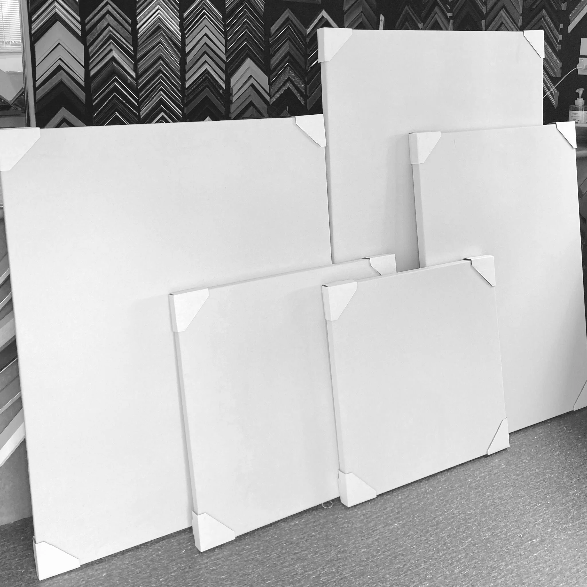Big canvases ready for beautiful art. Did you know we stretch blank canvas?  We can provide the canvas or you can bring your own.

**Reminder - we're closed while we move.  Reopening at 26 Murphys Road on May 2nd.