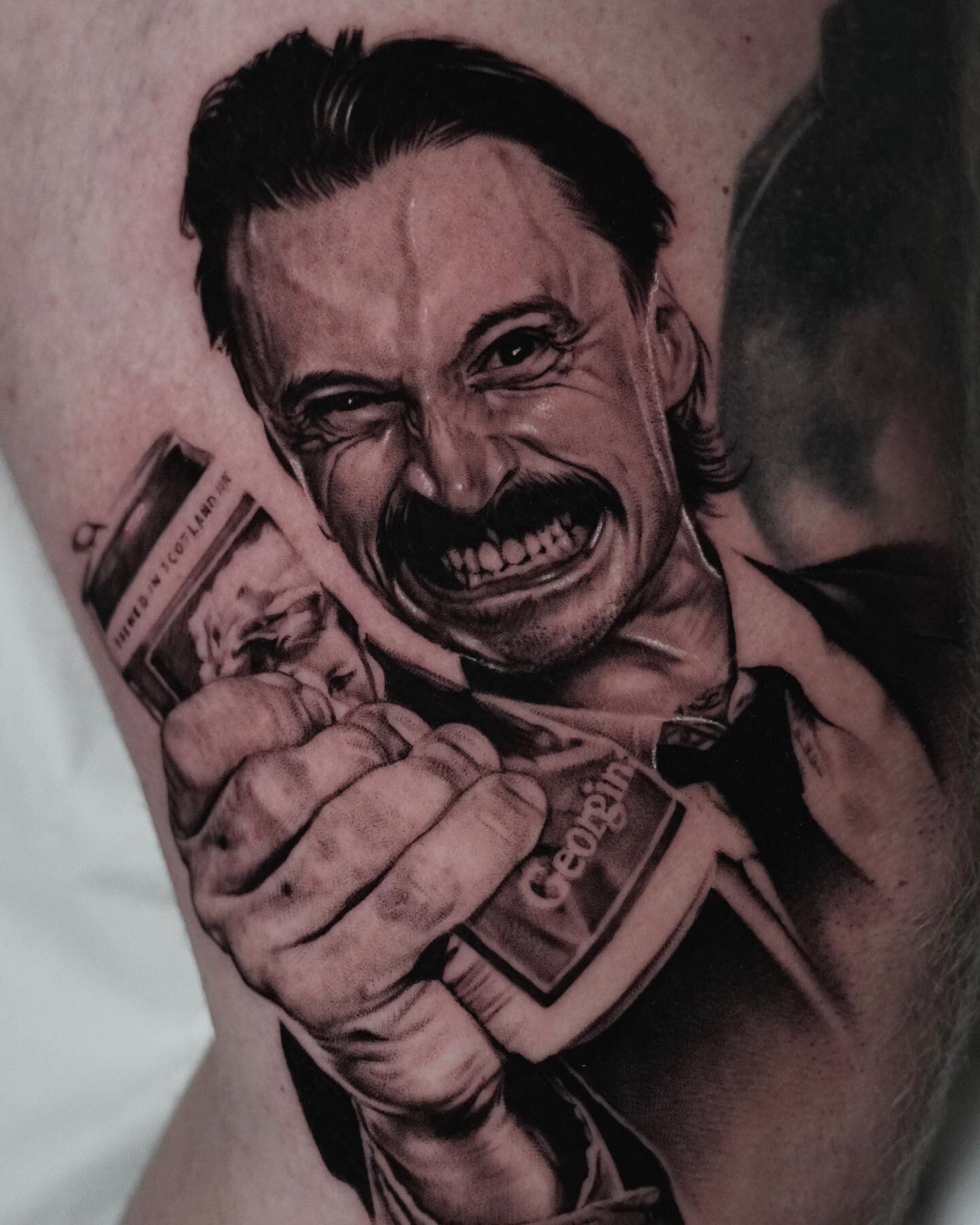 ‘That lassie got glassed, and no cunt leaves here till we find out what cunt did it. ...’ had an absolute blast tattooing this on Alex today. Of course we watched the film at the same time too! Thanks to @joshwilliamstattoo for the camera