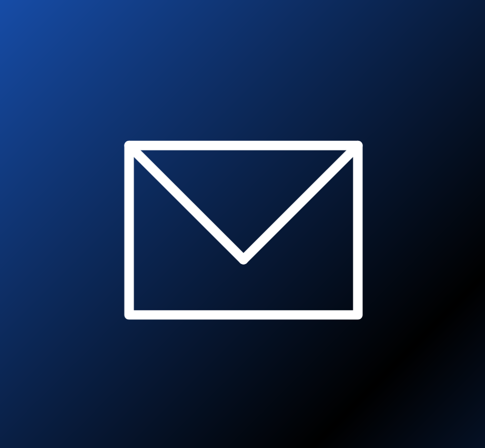 Email icon, white outline of an envelope on a dark blue gradient background