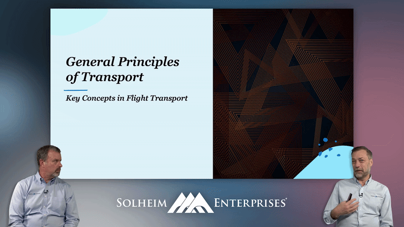 Two men, Kevin Schitoskey and Jeff Solheim, on a background that says General Principles of Transport: Key Concepts in Flight Transport