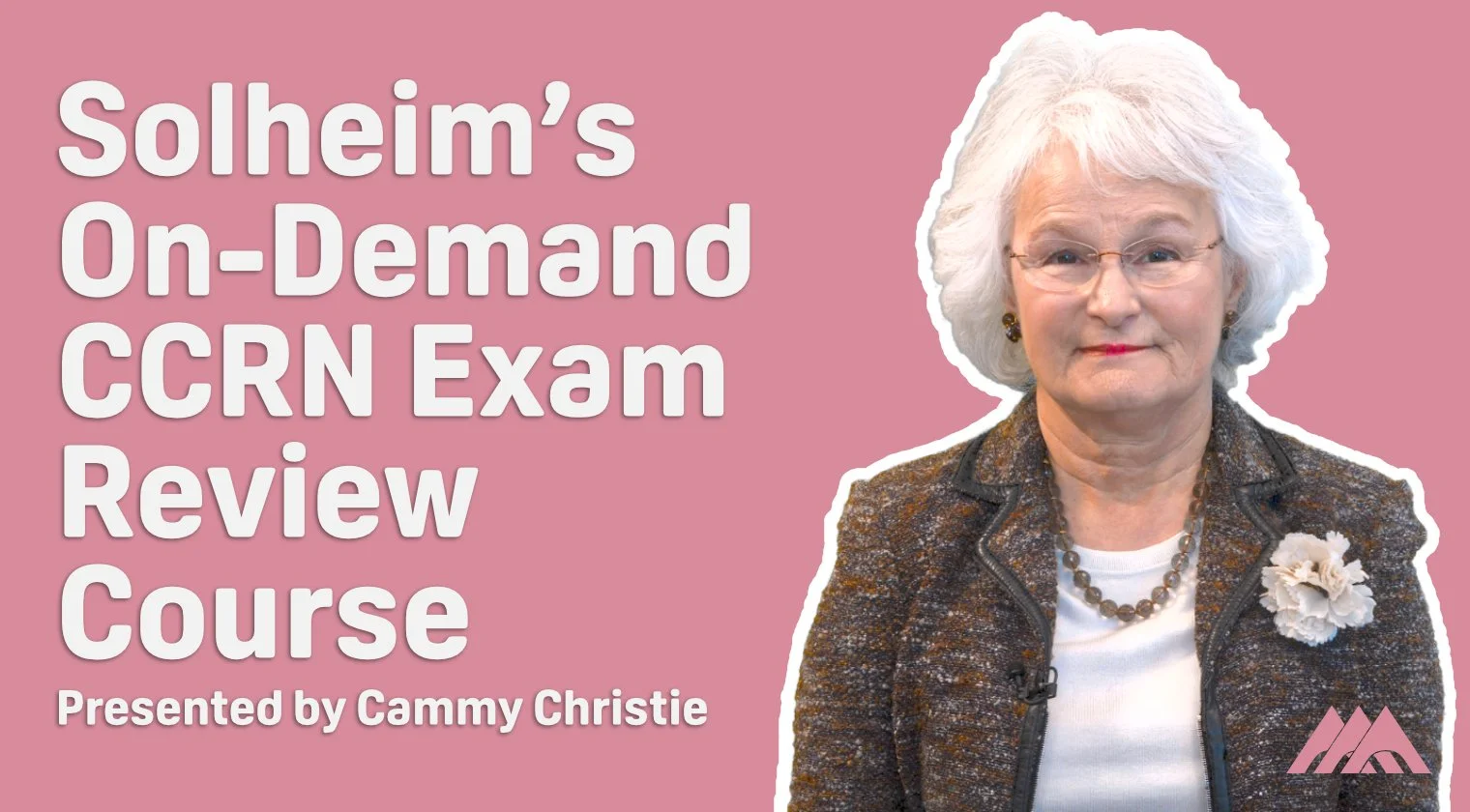 Text promoting CCRN Exam Review Course offering live, virtual, or on-demand options on a patterned background.