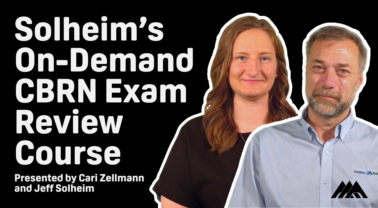 Text reading "CBRN Exam Review Course - Live, Virtual, or On-Demand" on a patterned background.