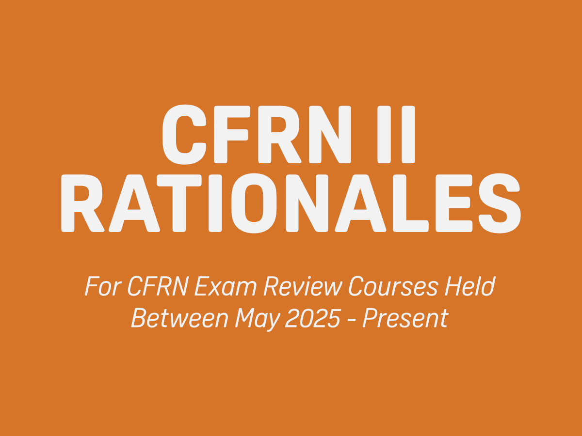 Background with repeated text 'Solheim's CFRN Exam Review Course' in a light orange color, overlaid with bold white text reading 'CFRN RATIONALES'.