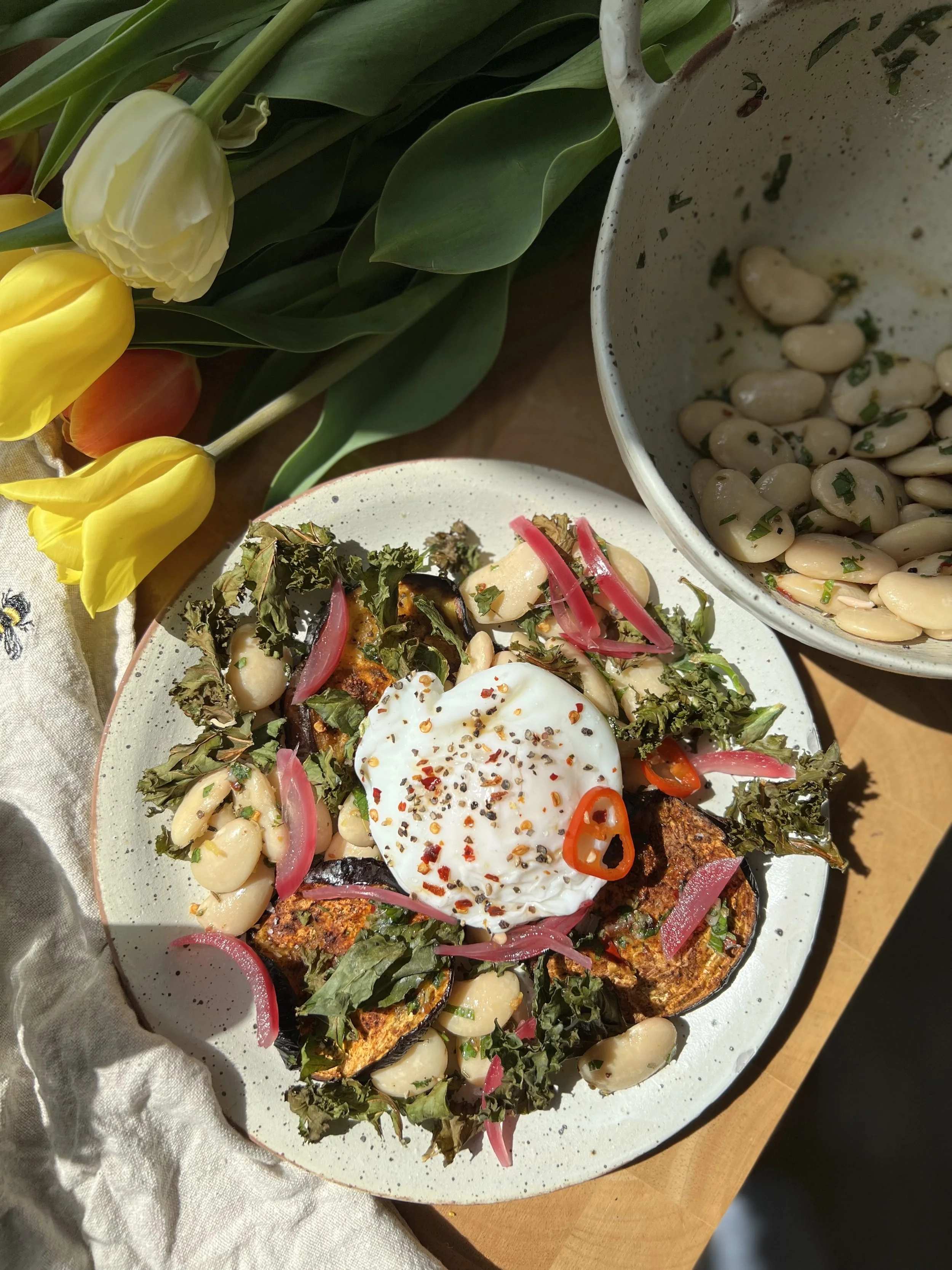 Spiced Aubergine with Lemony Butter Beans
