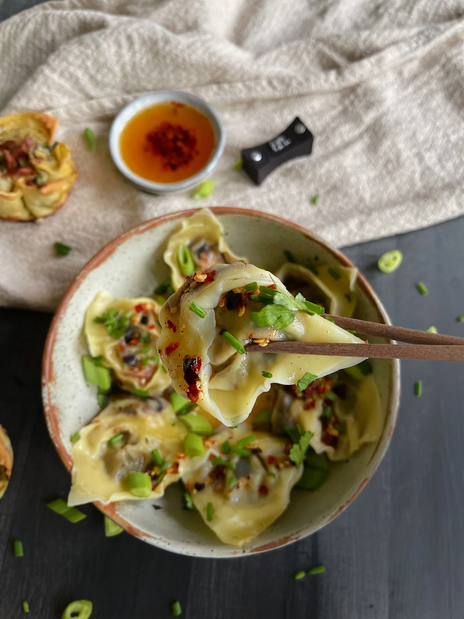 Vegan Wontons with Chilli Oil