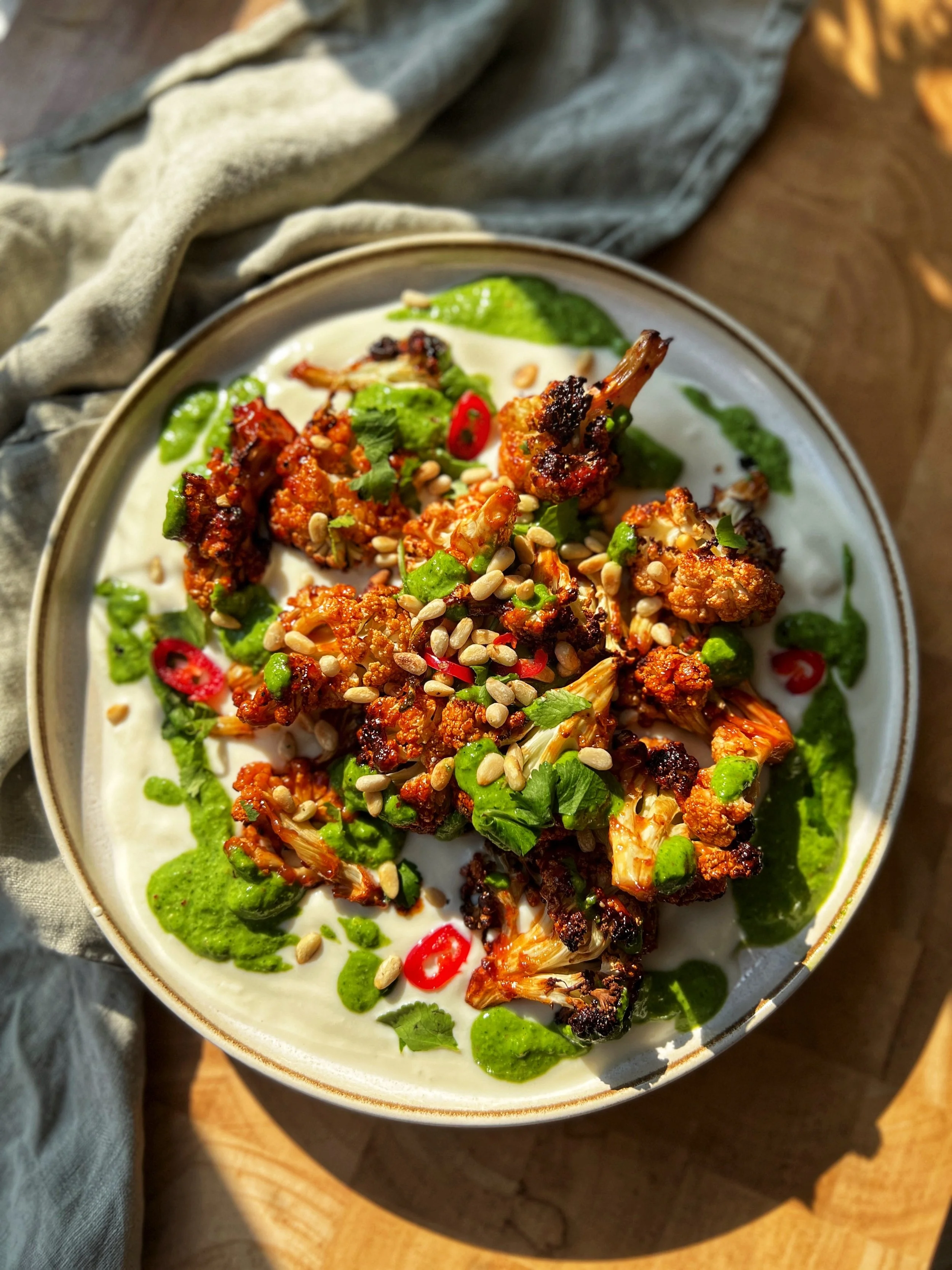 BBQ Cauliflower with Green Drizzle
