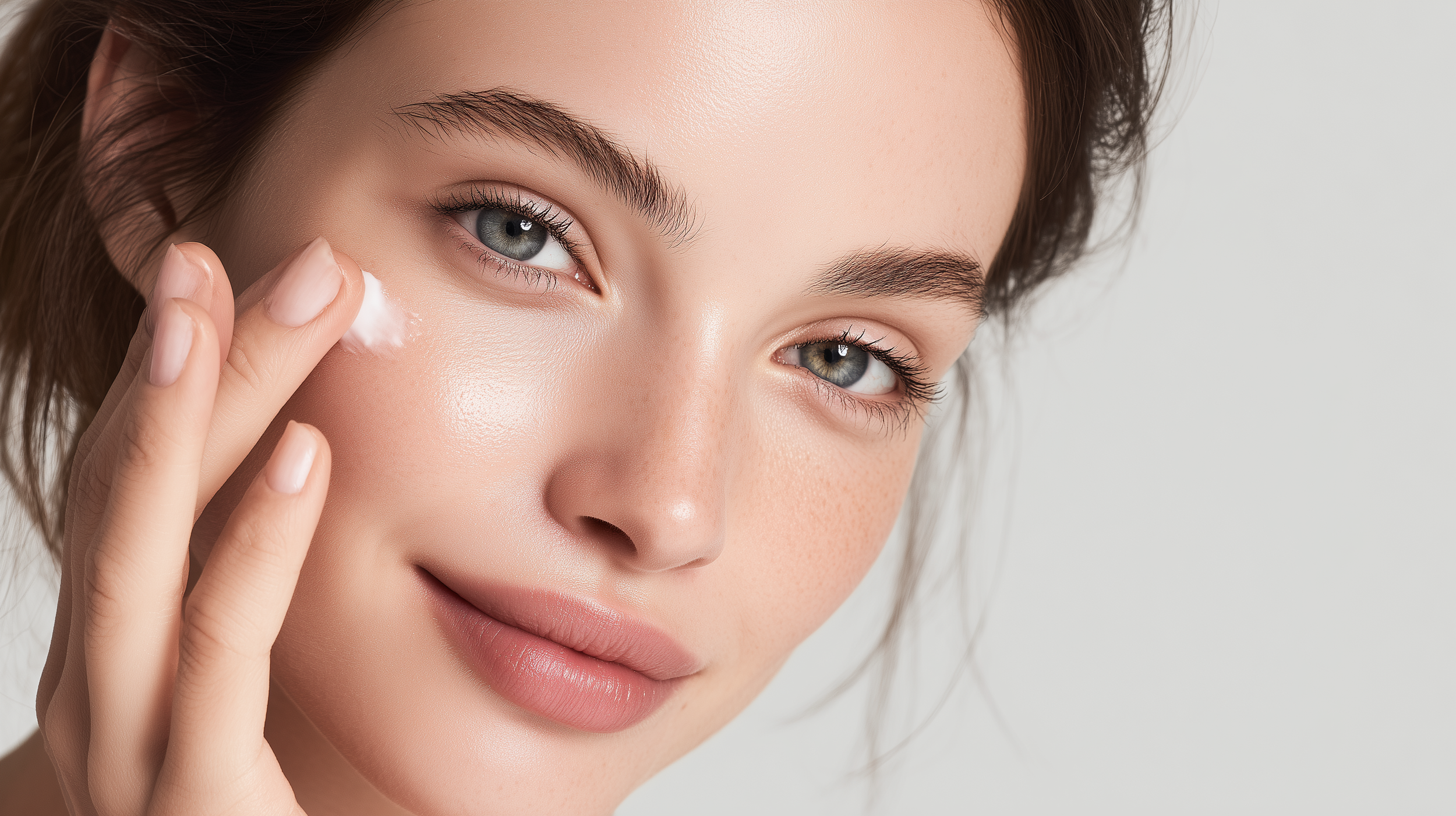 Sales advisors applying face cream with a smily face following training guidelines