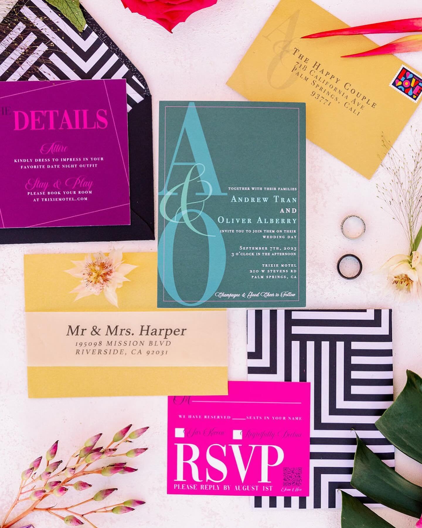 What is a flat lay? 🤔

A flatlay for wedding invites is a stylized arrangement of the wedding invitation suite laid out flat and photographed from above. It usually includes the invitation itself, along with any accompanying cards like RSVP cards, d