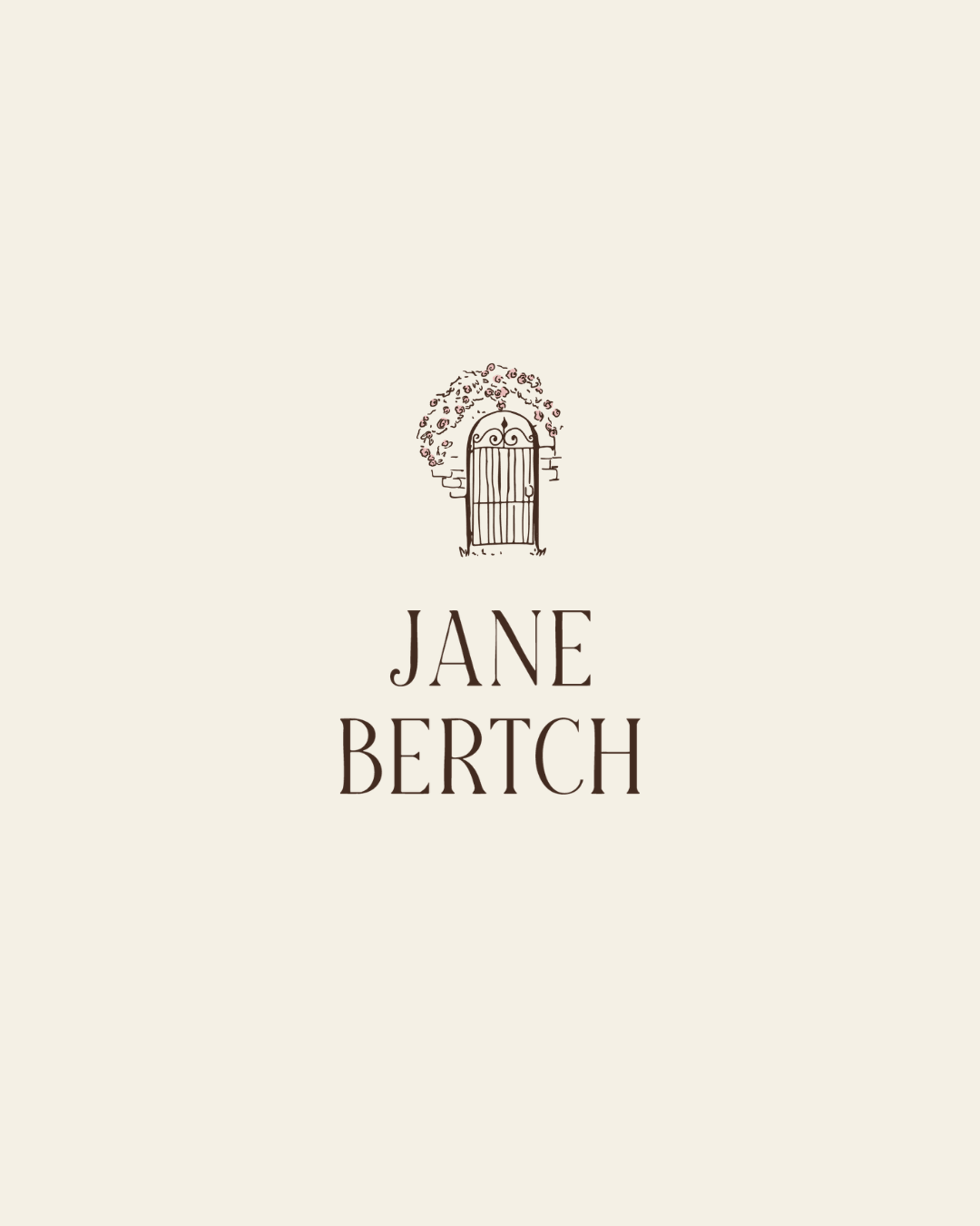 Book cover featuring an illustration of a gate with an arching vine and rose. The text reads 'Jane Bertch'.