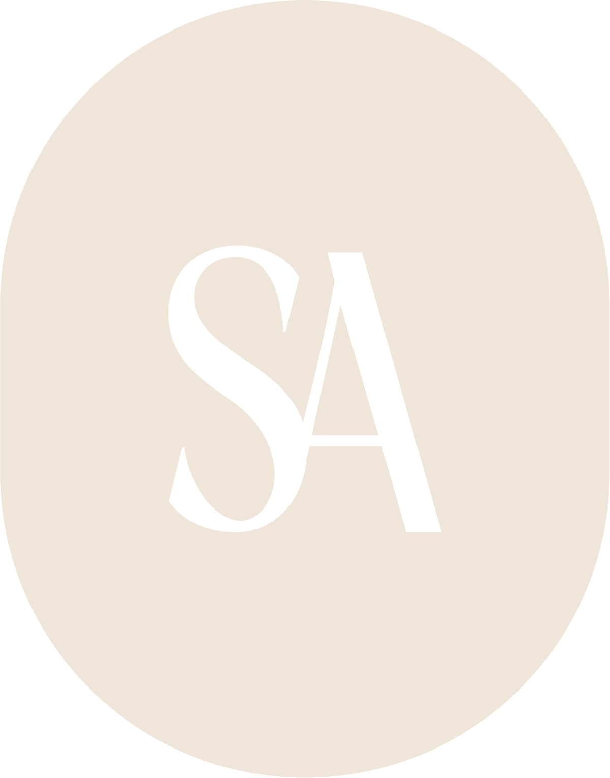 Letter S and A monogram on a light beige oval background.