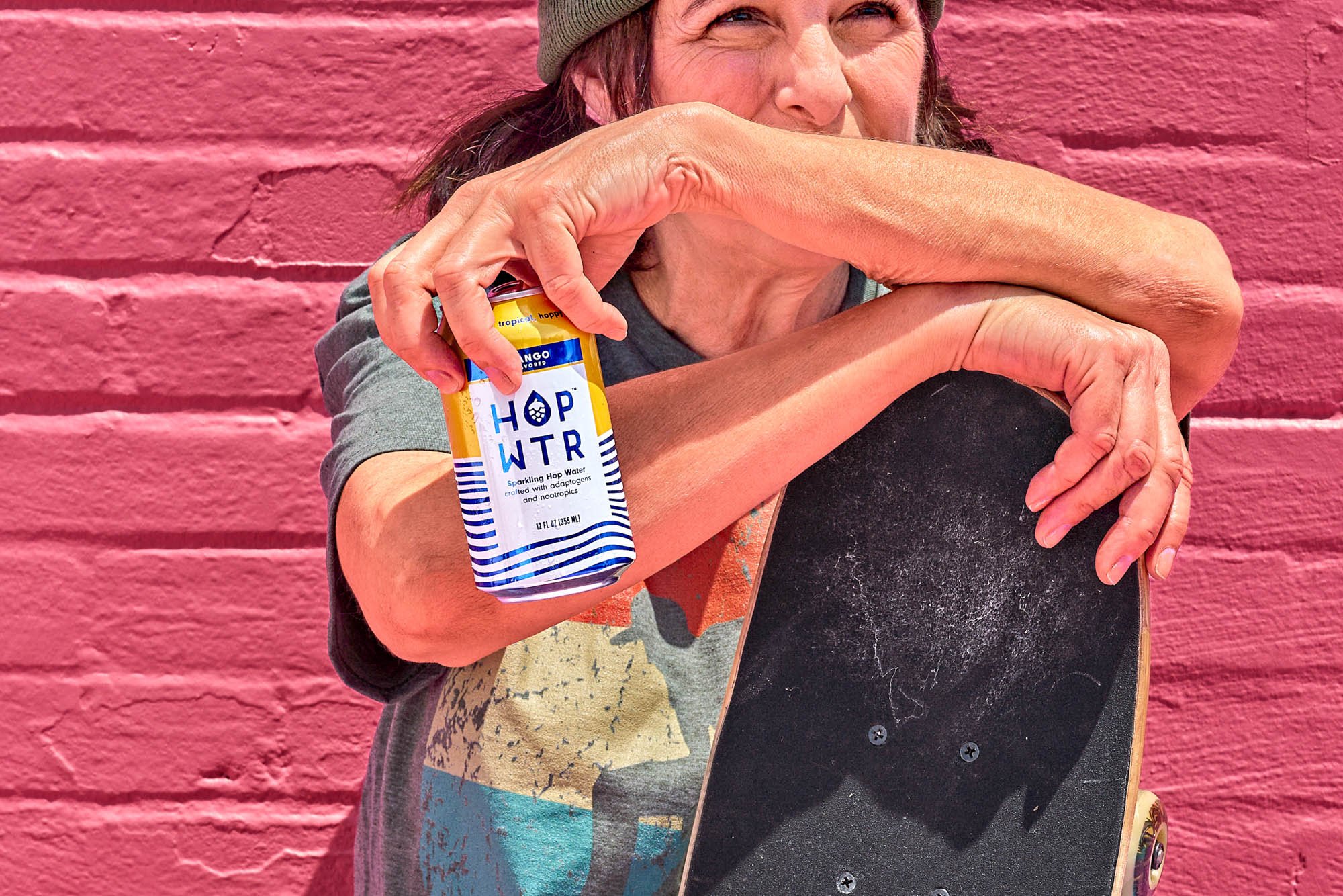 Branding campaign for a beverage company featuring skateboards and an unlikely group of skaters