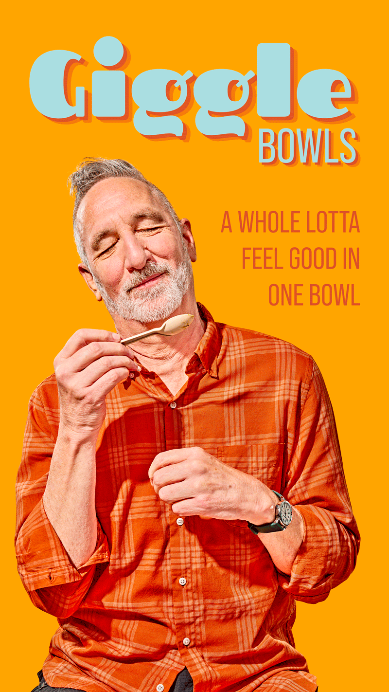Playful, vibrant, and funny animated gif photo burst of lifestyle branding moment for a smoothie bowl brand. Commercial advertising photography.
