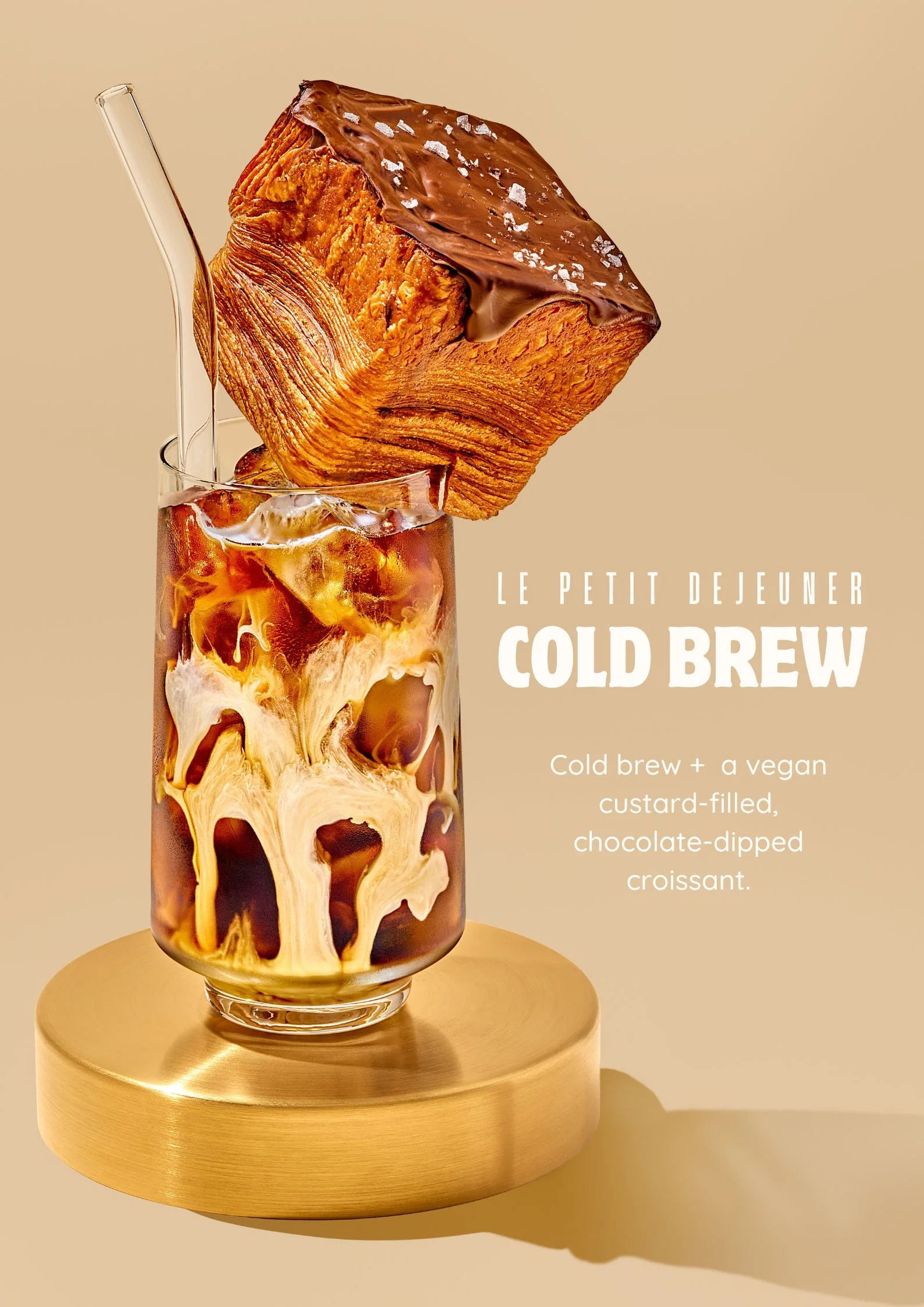 Coffee shop menu board featuring a cold brew pour with a generous croissant garnish. Photography by photographer and director Suzanne Clements.  Represented in Chicago, works in NYC, LA, Orlando, Florida, and everywhere in between.