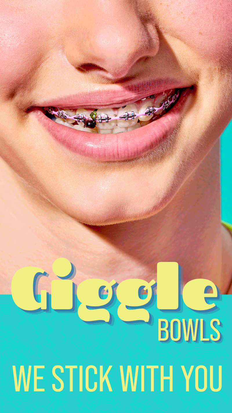 Humorous Closeup Animated gif of food stuck in teeth for a commercial food brand