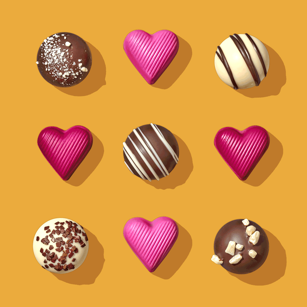 Animated GIF of some chocolate truffles and caramels. Food photography shot and produced in Orlando, Florida for Bissinger's by Suzanne Clements.