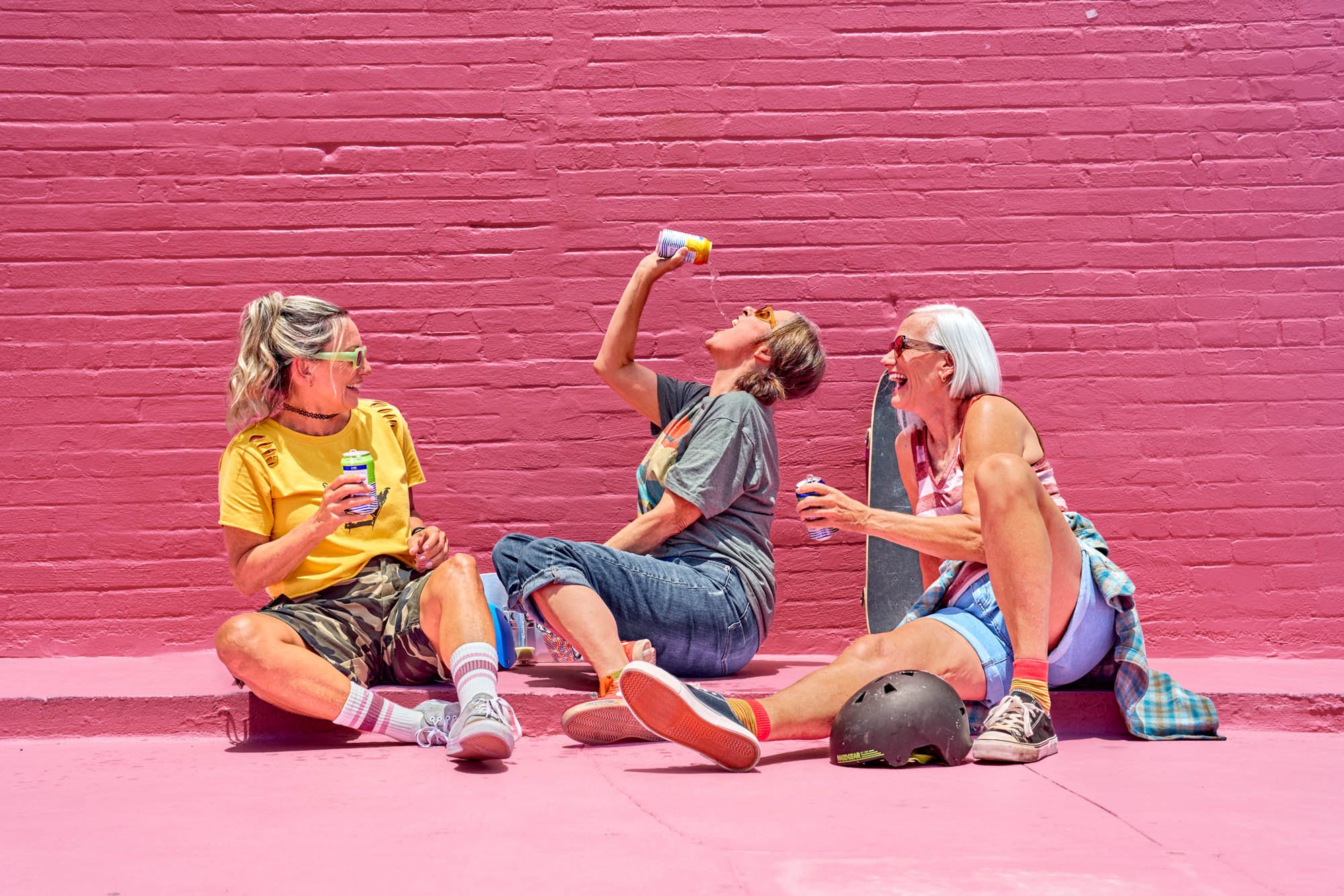 Three women photographed on location in orlando, florida for a beverage brand campaign