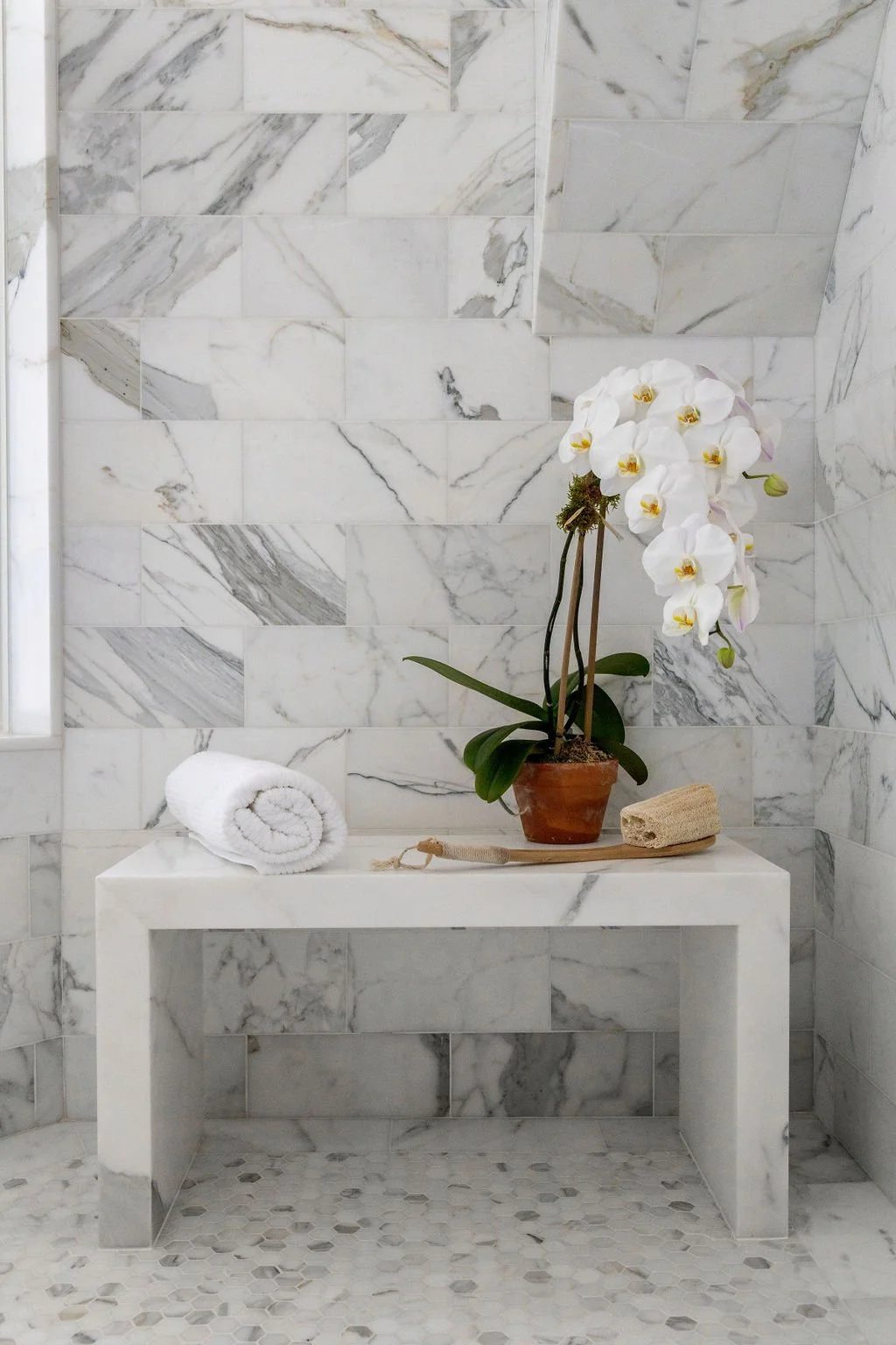 Christine Conte Interiors | Bathroom Design | Luxury | Tile | Bench