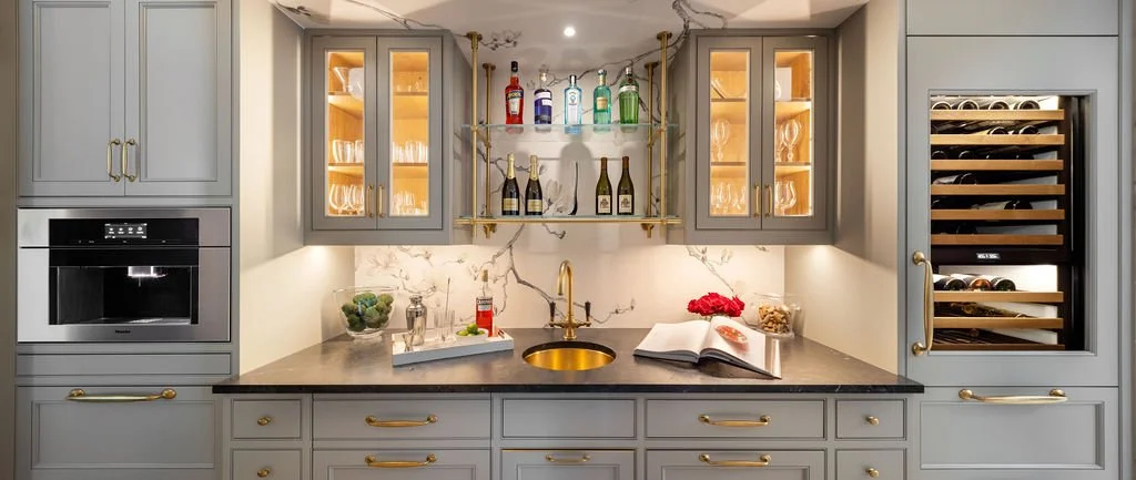 Christine Conte Interiors | Bar Design | Luxury | Kitchen | Painted Cabinets | Wine Fridge | Integrated Lighting