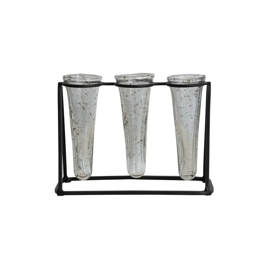 Metal Stand with 3 Glass Vases