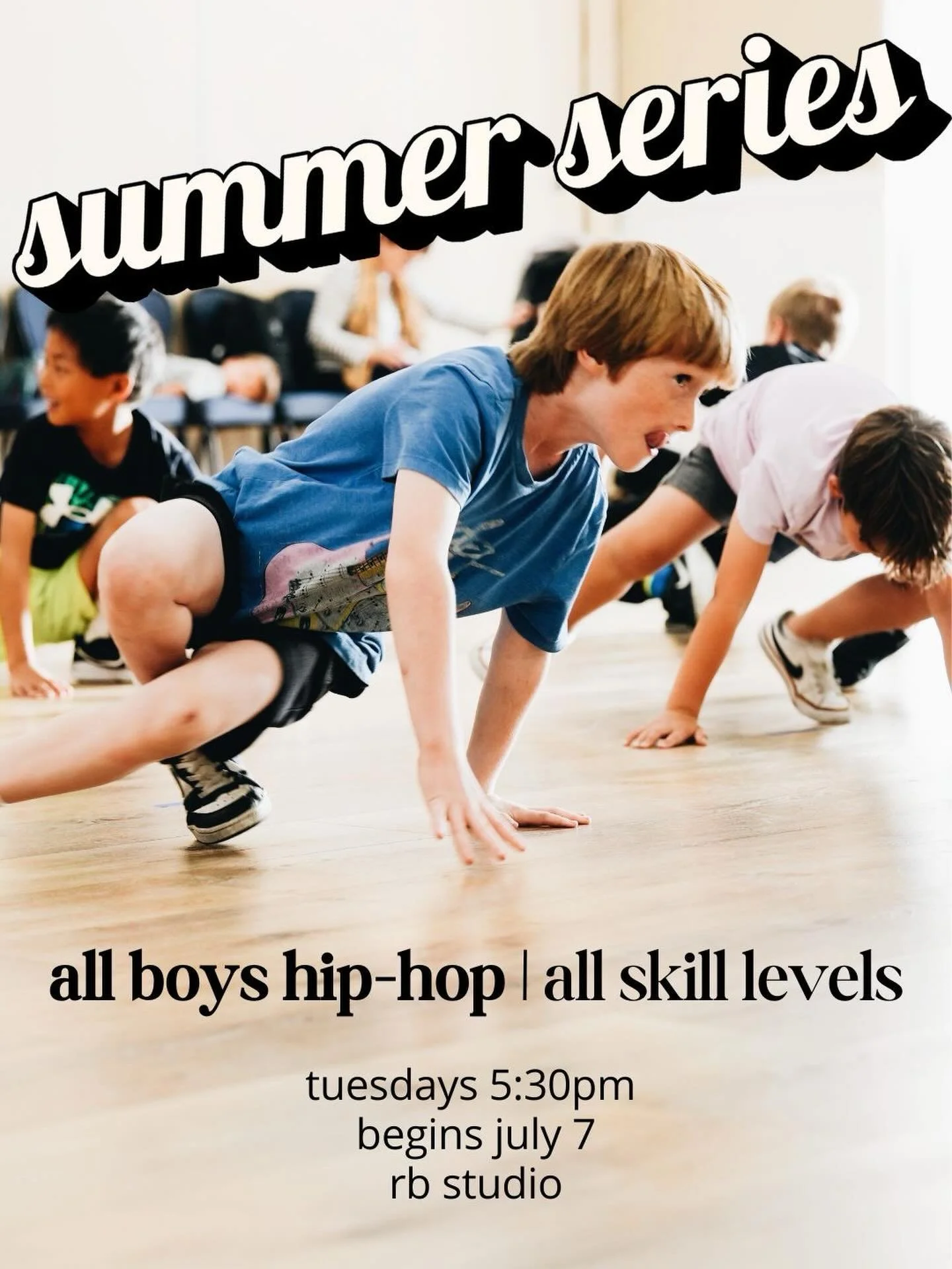 summer series class spotlight! 

we can&rsquo;t wait for this one! all boys, all skill level hip hop class this summer at the rb studio. see you there, fellas!

find more info at sbsdinc.com/summer