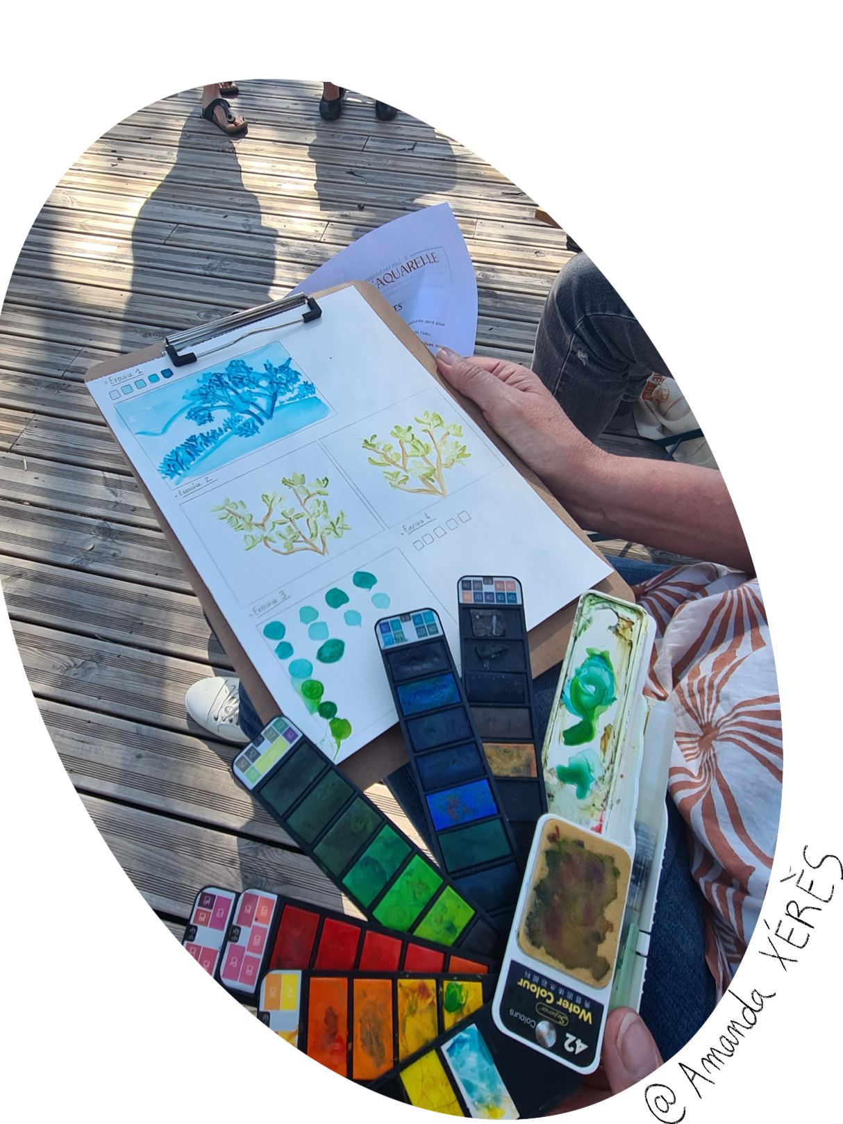 exercices d'un participants lors de l'atelier d'aquarelle à Esparron-de-Verdon