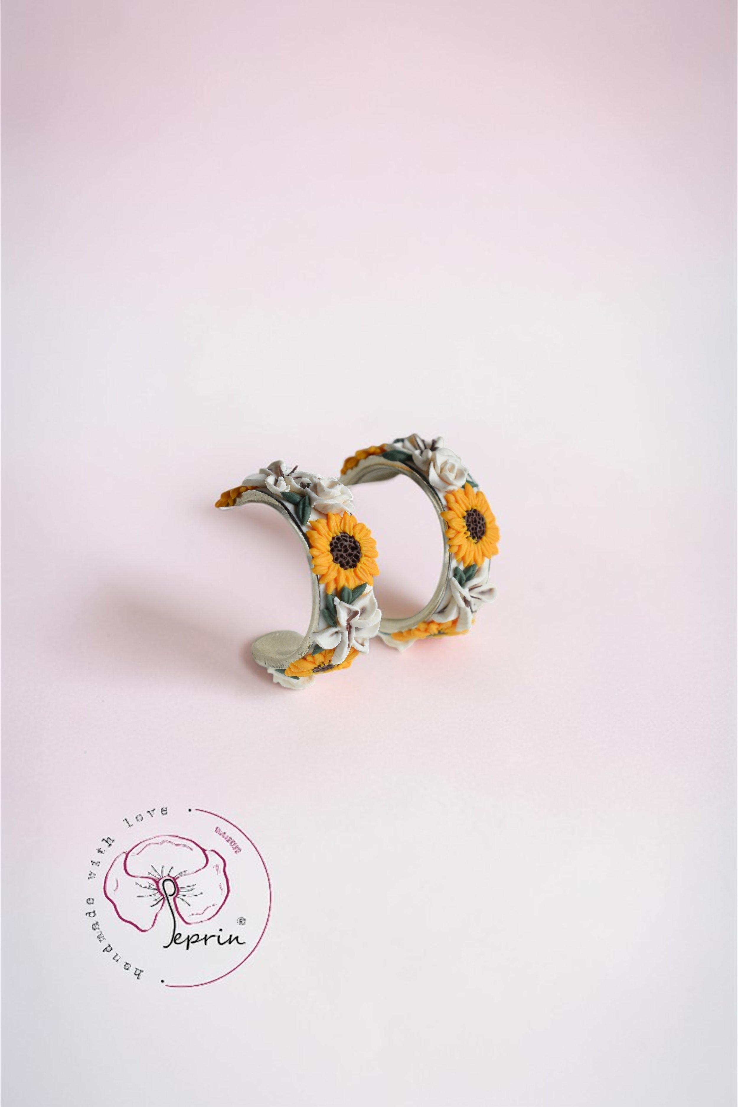 Silver Sunflower Hoops